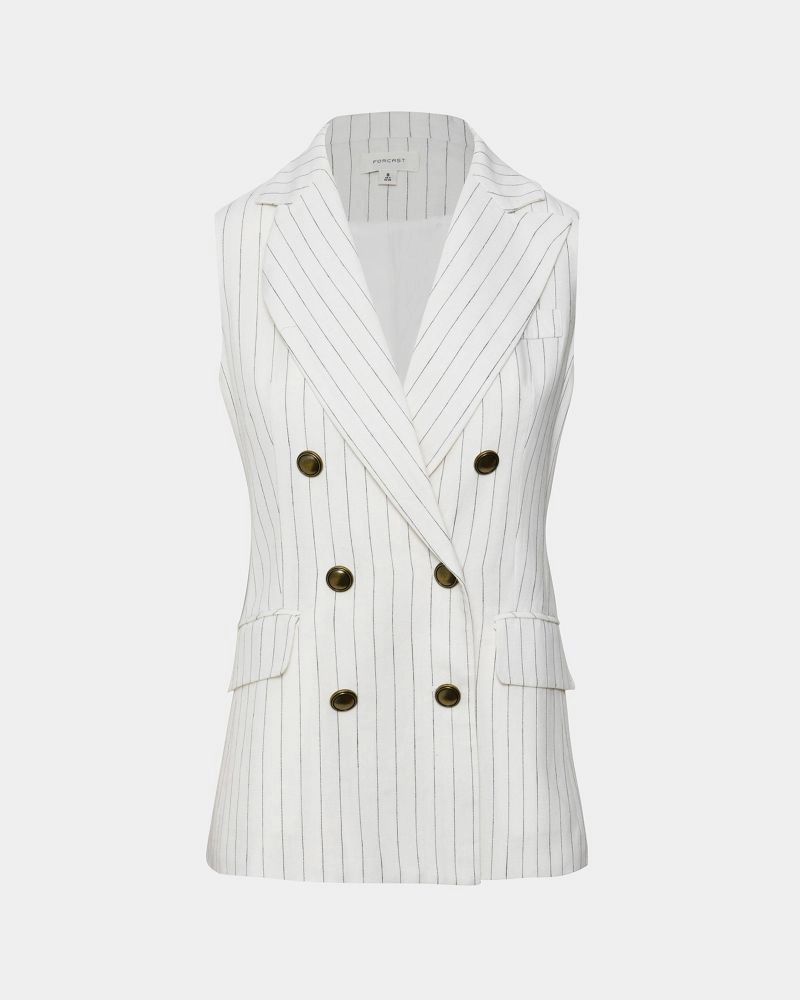 Talisa Linen Blend Pinstripe Vest | Black Ivory | Forcast - Forcast AU