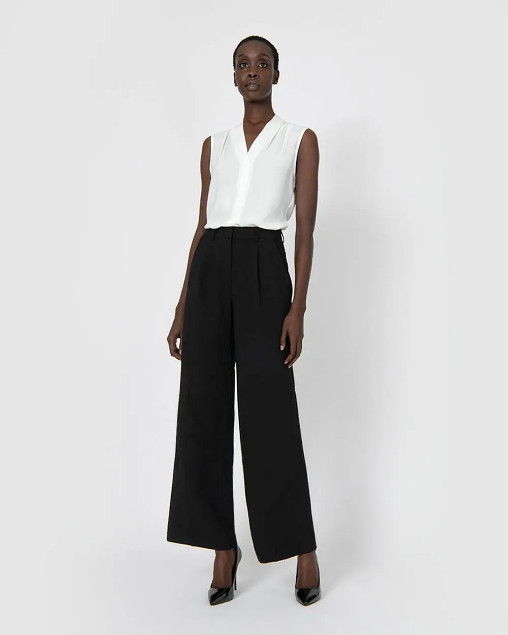 Forcast Clothing, the Alivia V-Neck Top, featuring simple v-neckline and shoulder pleat details