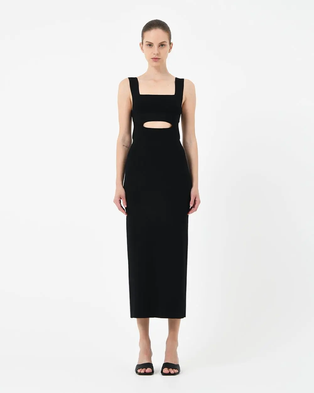 Forcast Clothing, the Elia Cutout Knit Dress, features a square neckline and cutout detail