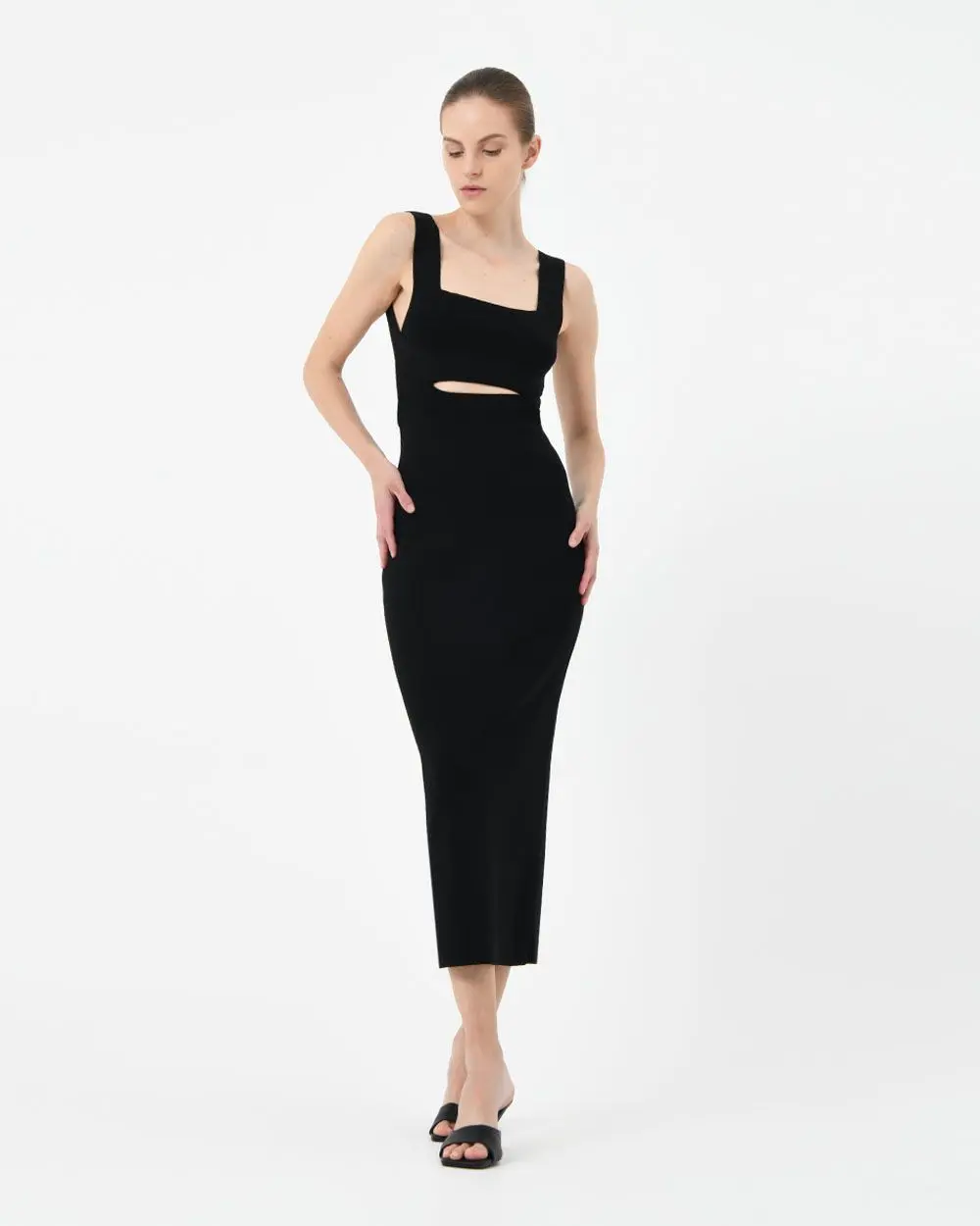Forcast Clothing, the Elia Cutout Knit Dress, features a square neckline and cutout detail