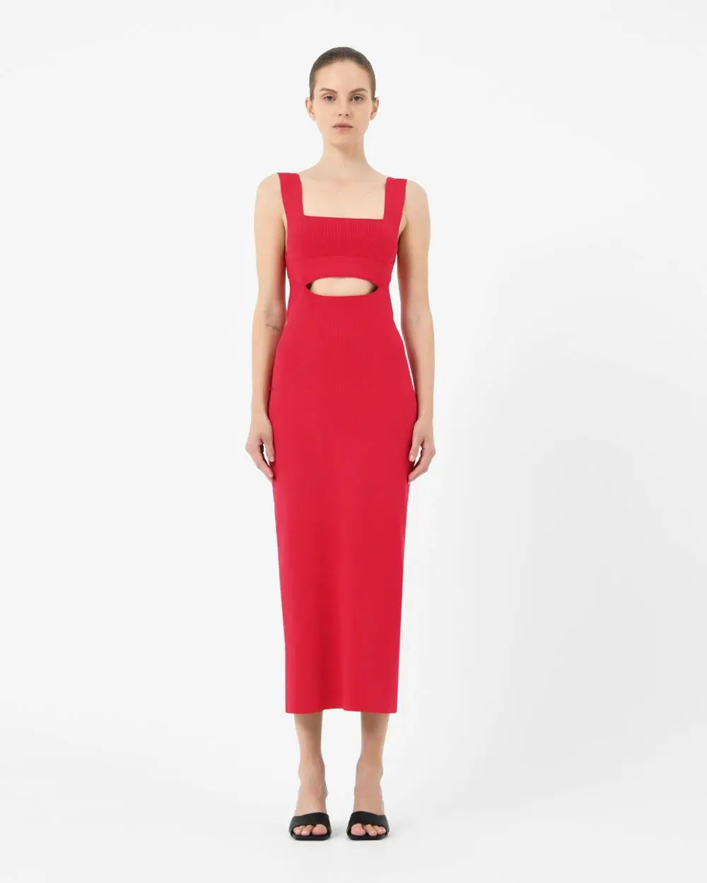 Forcast clothing, the Elia Cutout Knit Dress, features knit fabrication and cutout detail