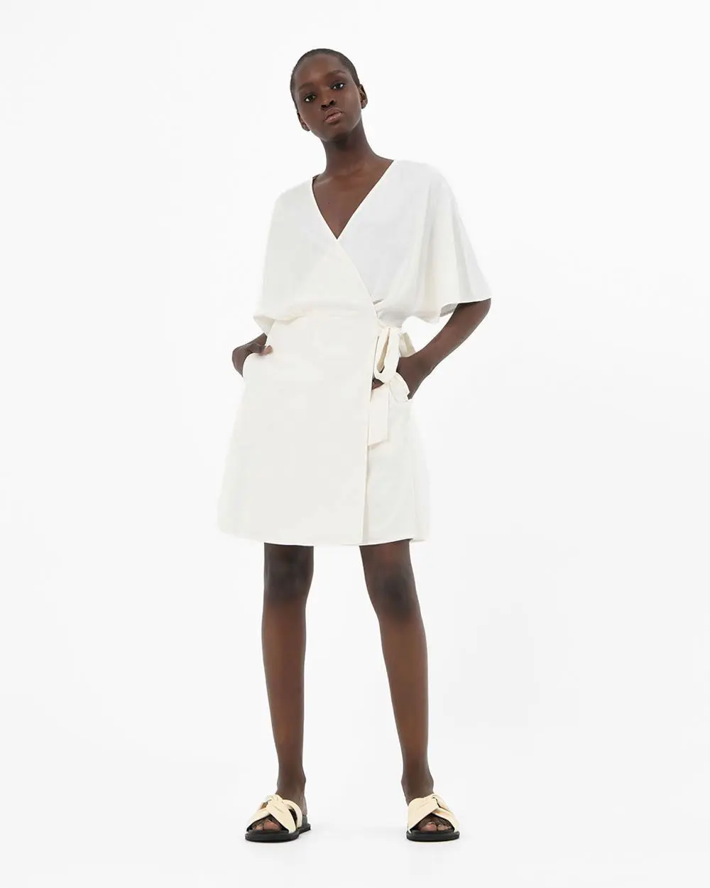 Forcast Clothing, the Greenfield Tie Waist Dress, featuring a comfortable wrap style dress forming a V-neckline