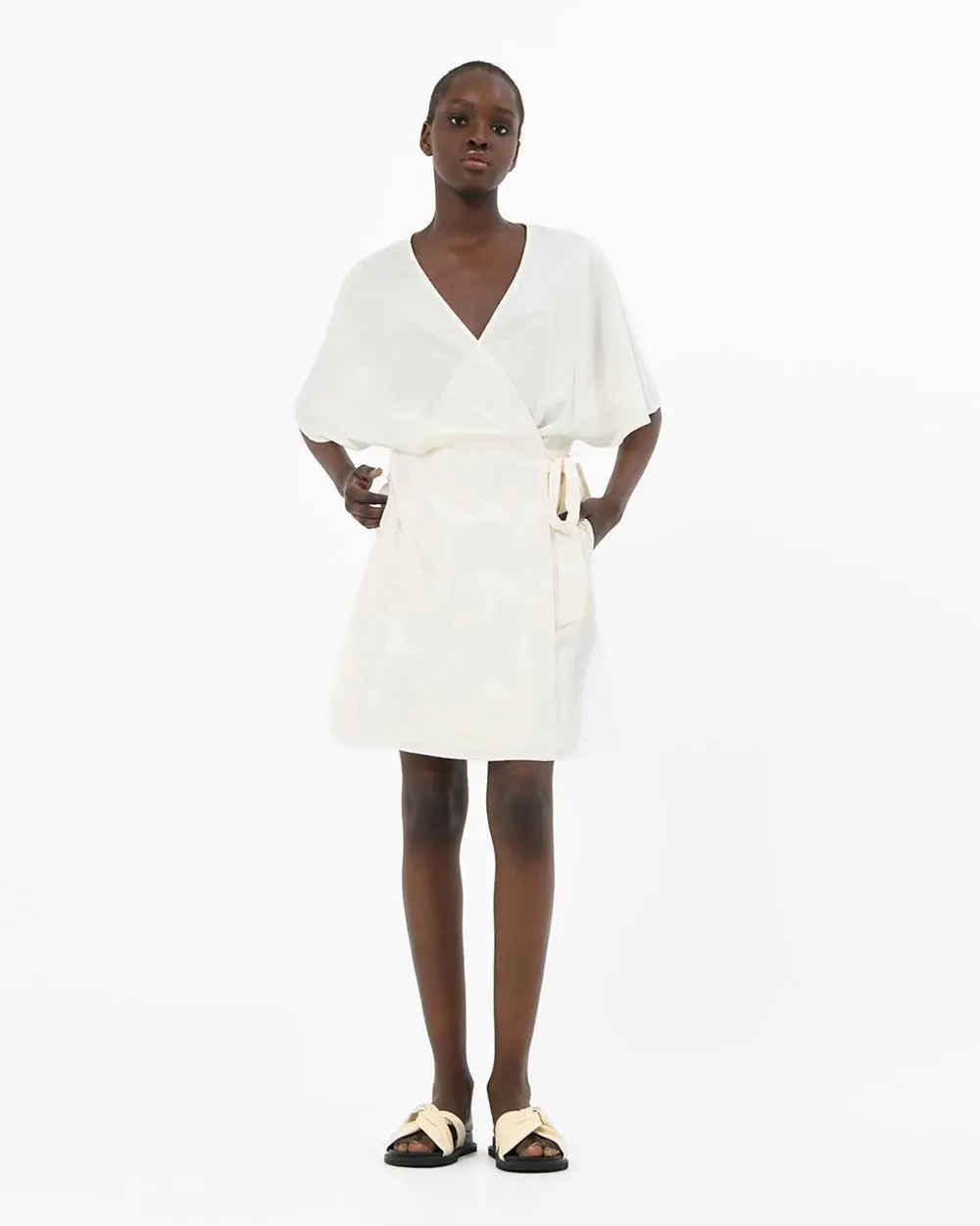 Forcast Clothing, the Greenfield Tie Waist Dress, featuring a comfortable wrap style dress forming a V-neckline