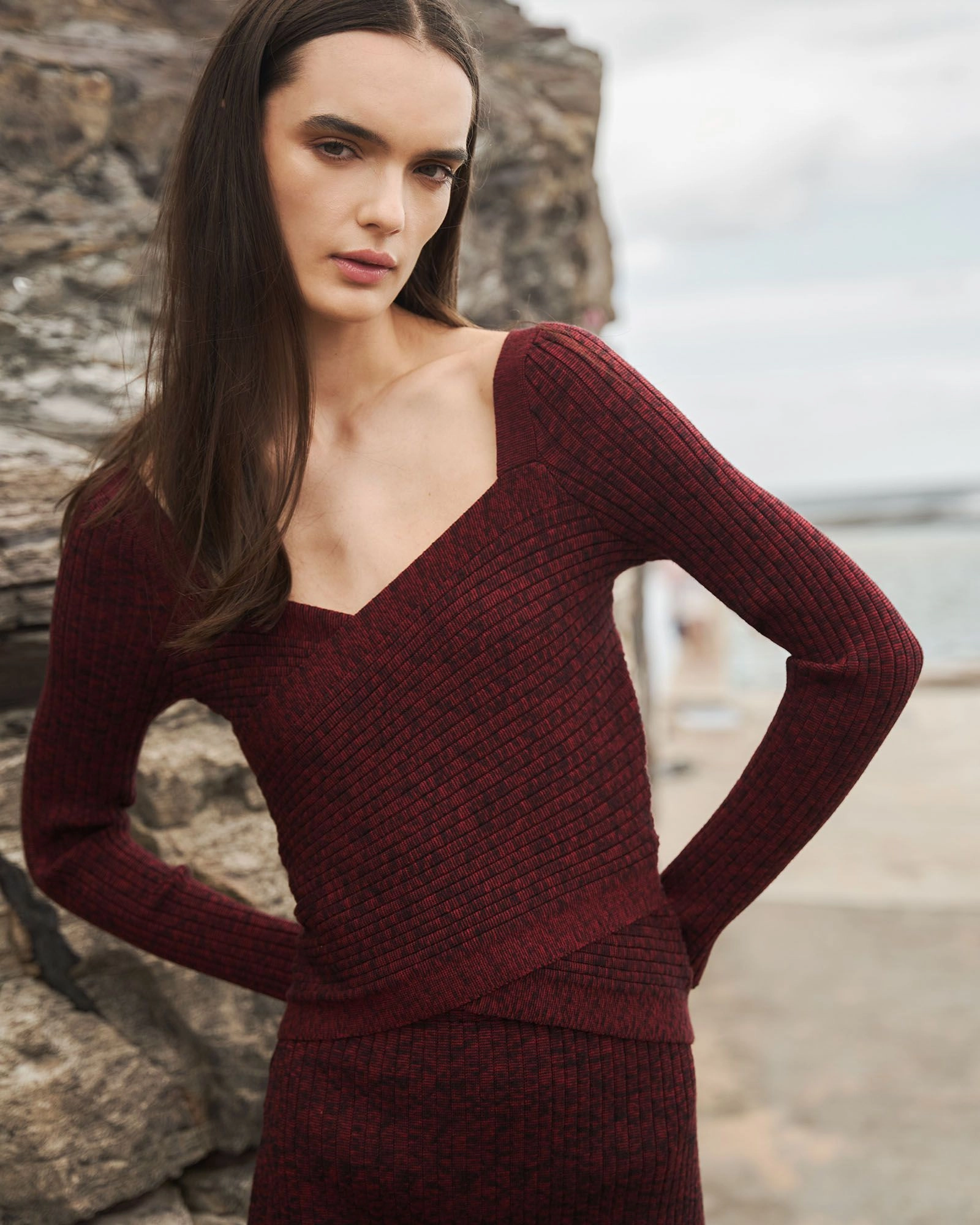 Forcast Clothing - Cienna Cross Over Knit Top