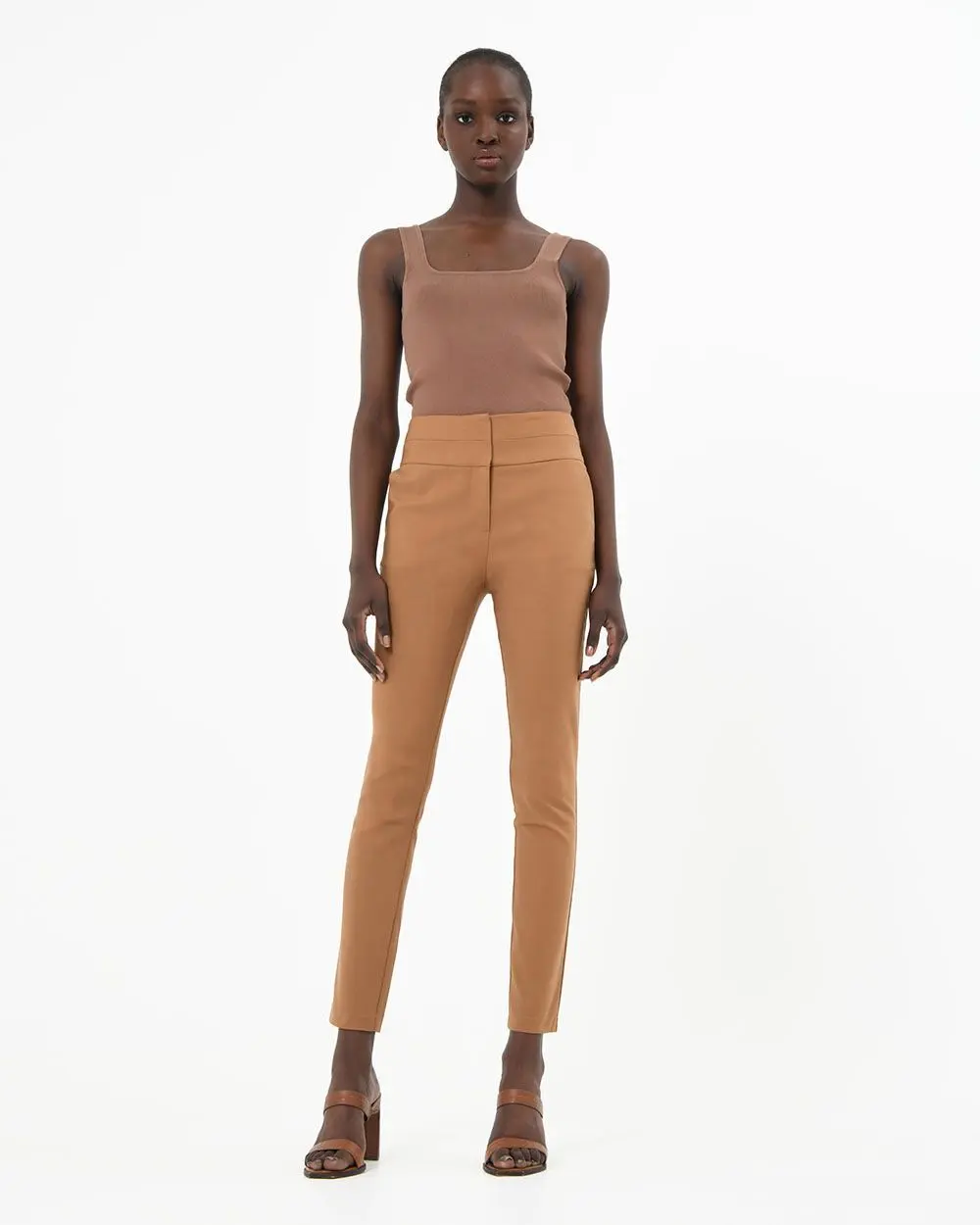 Forcast clothing, the Miami Cropped Sleeveless Knit Top, featuring a ribbed texture and cropped length.