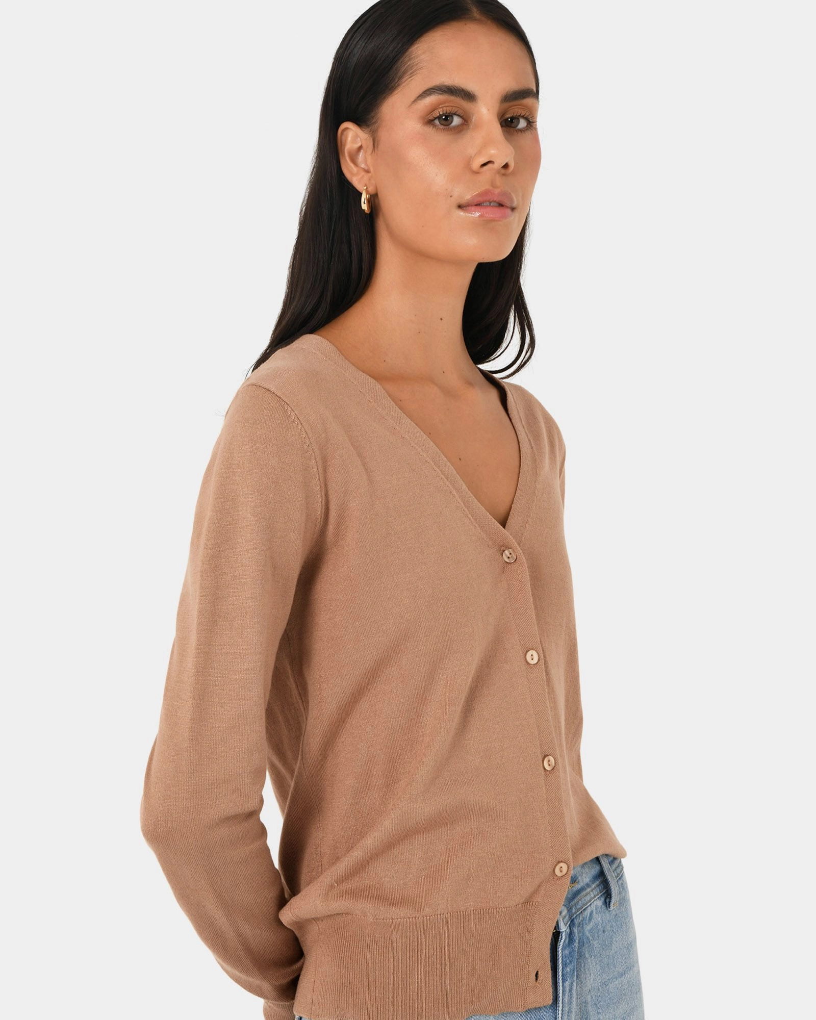 Nicolette V Neck Knit Cardigan Camel Forcast Forcast AU