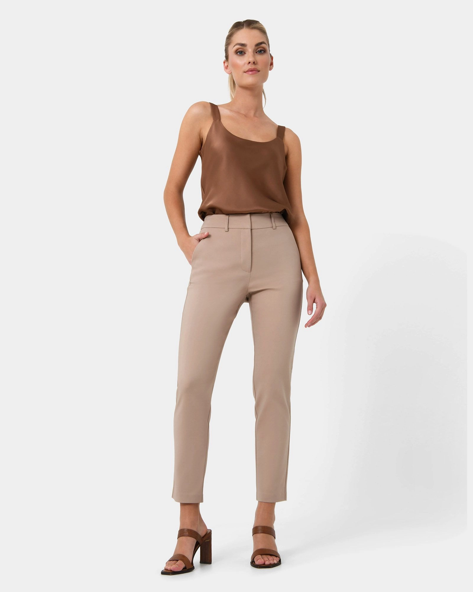 Forcast Clothing, the Safira High-Waist Trousers, featuring tailored fit and waistband with belt loops