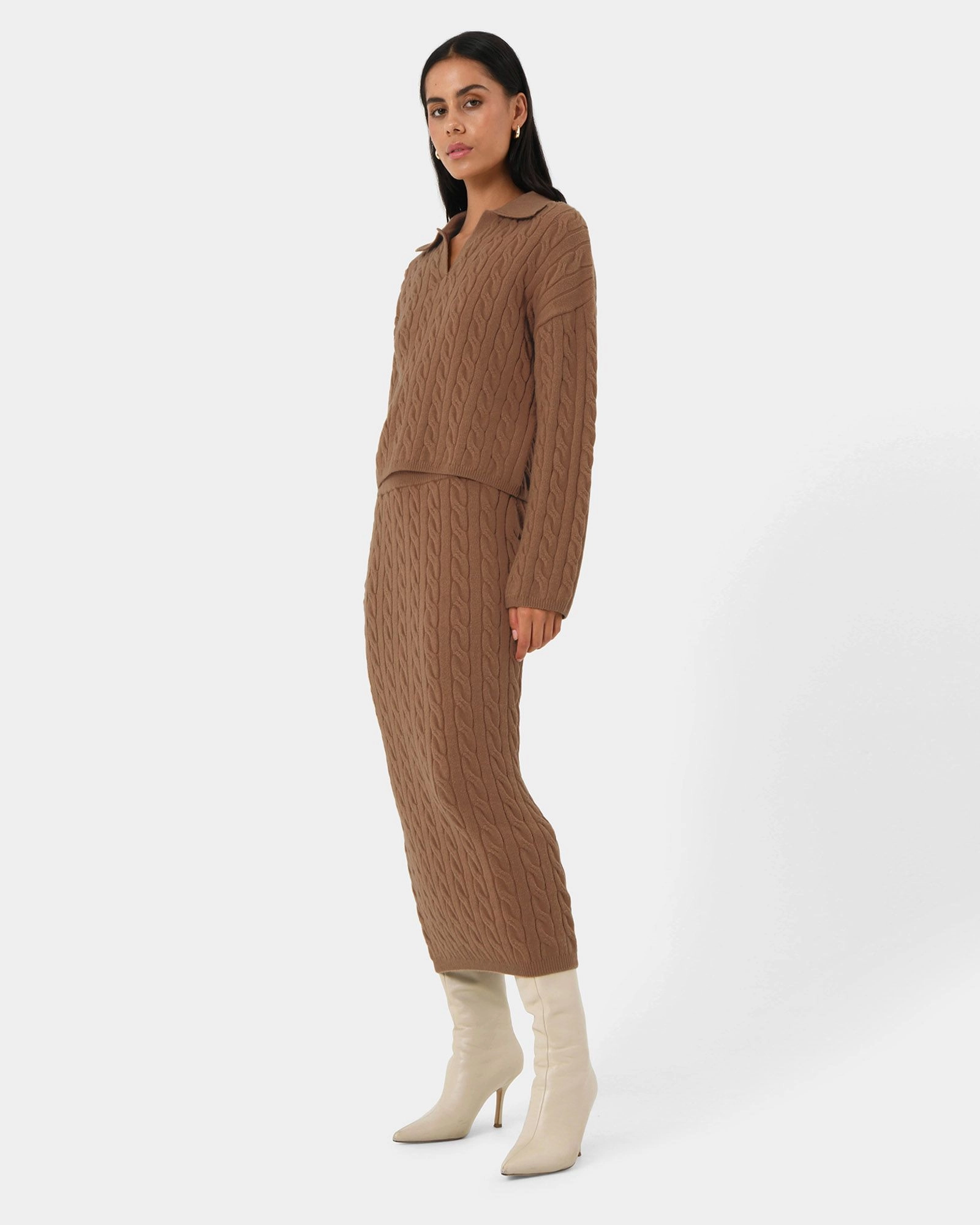 Forcast Clothing - Honesty Cable Midi Knit Skirt