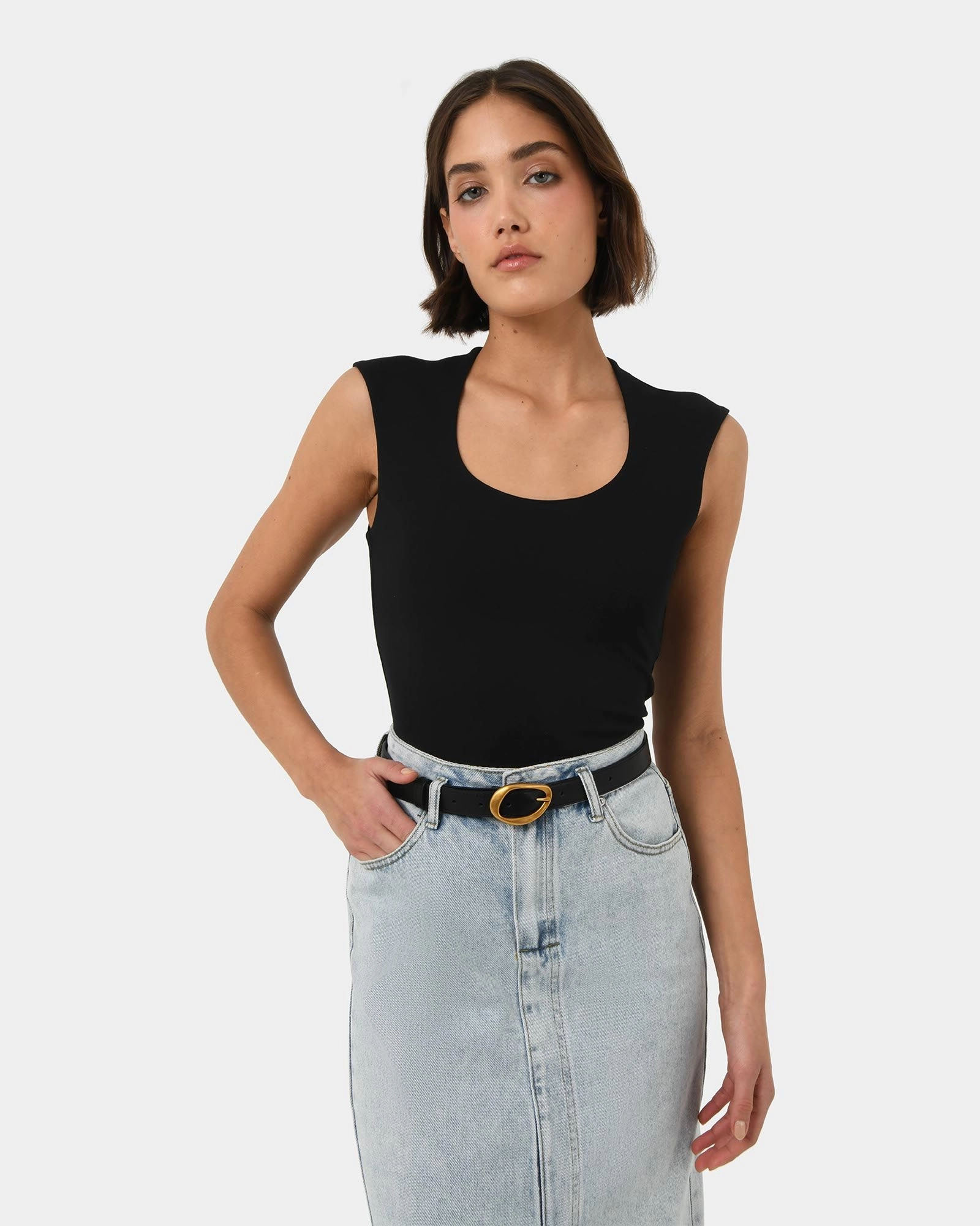 Forcast Clothing - Soho Round Square Neck Top 