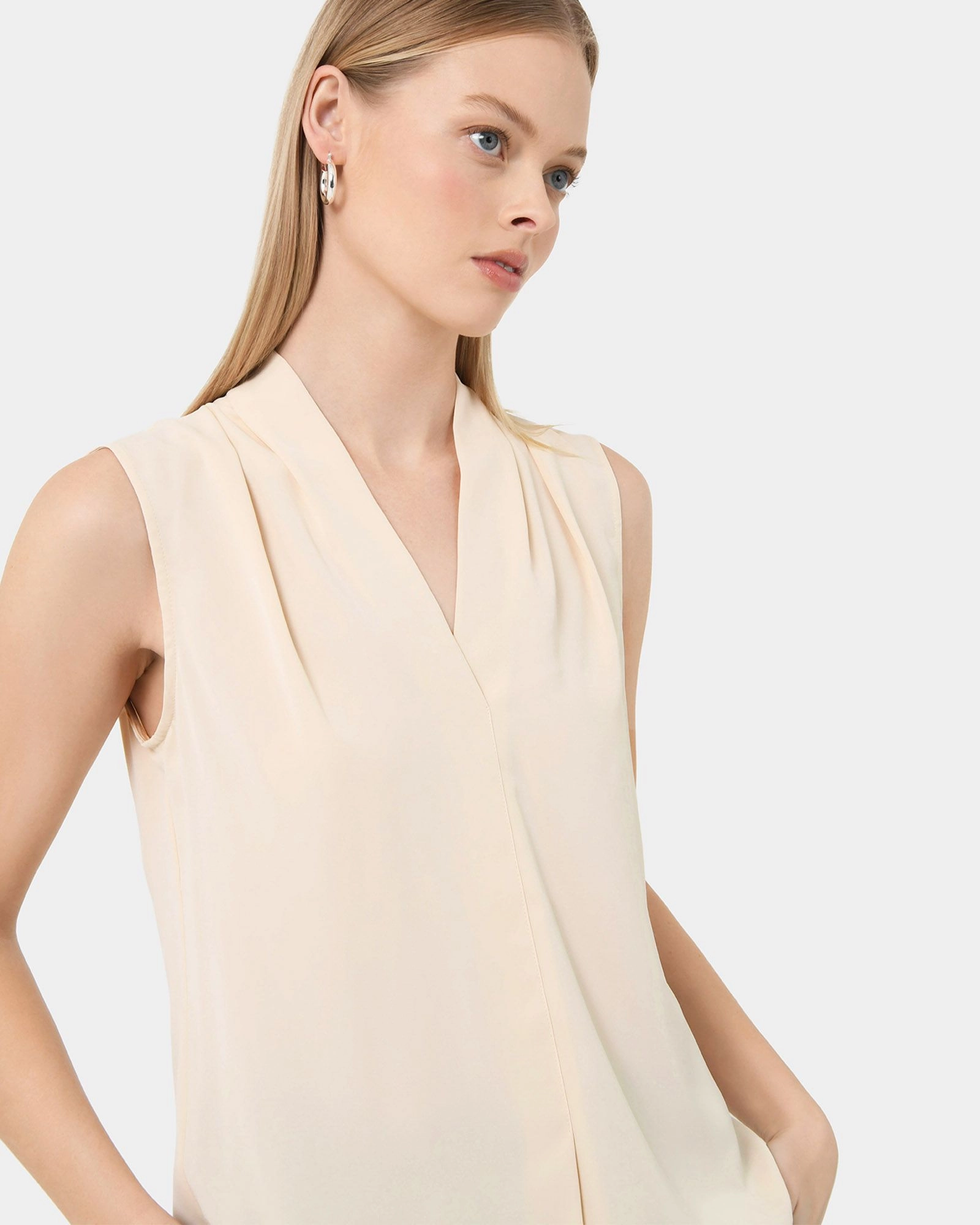 Forcast Clothing, the Alivia V-Neck Top featuring v-neckline and shoulder pleats