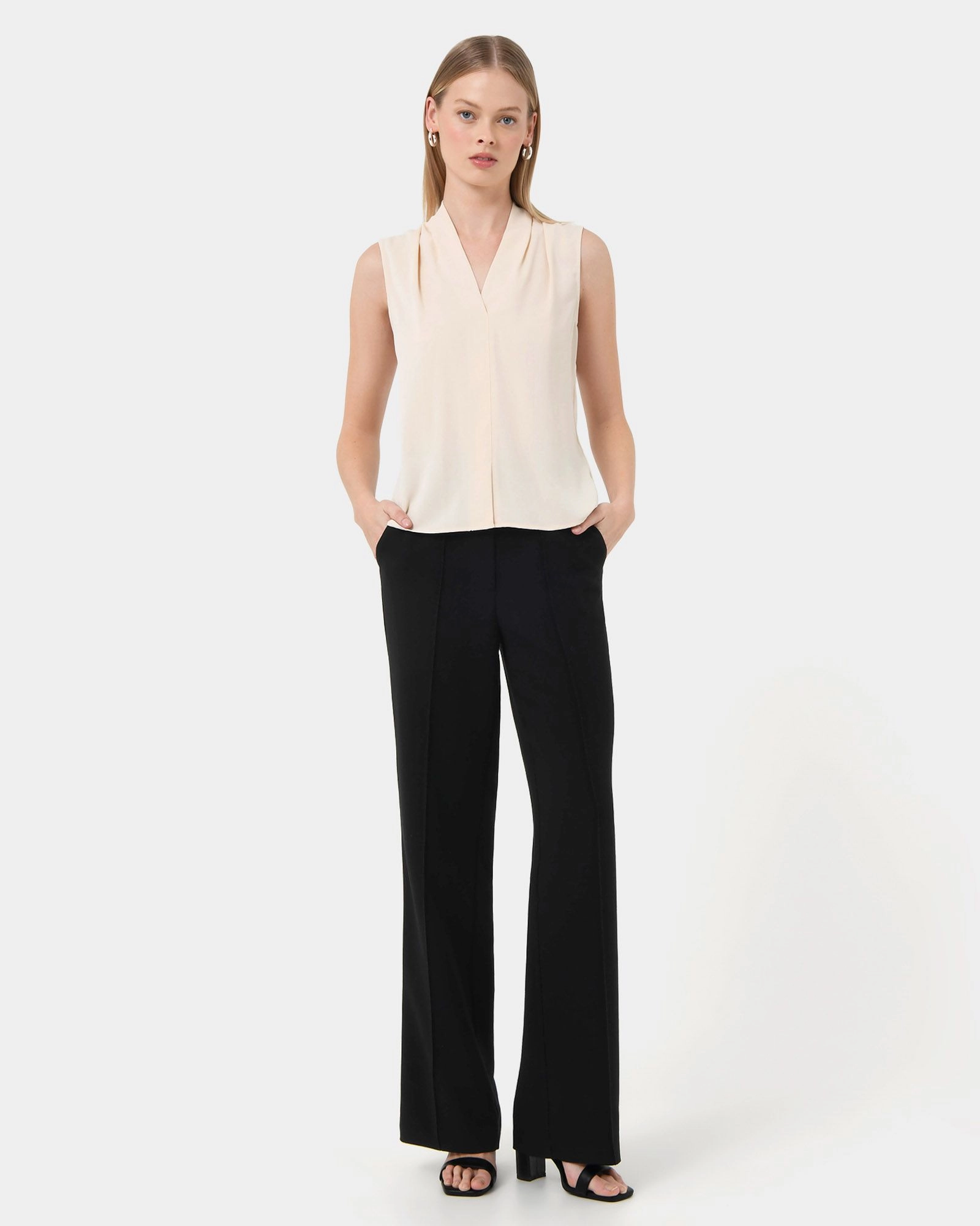 Forcast Clothing, the Alivia V-Neck Top featuring v-neckline and shoulder pleats