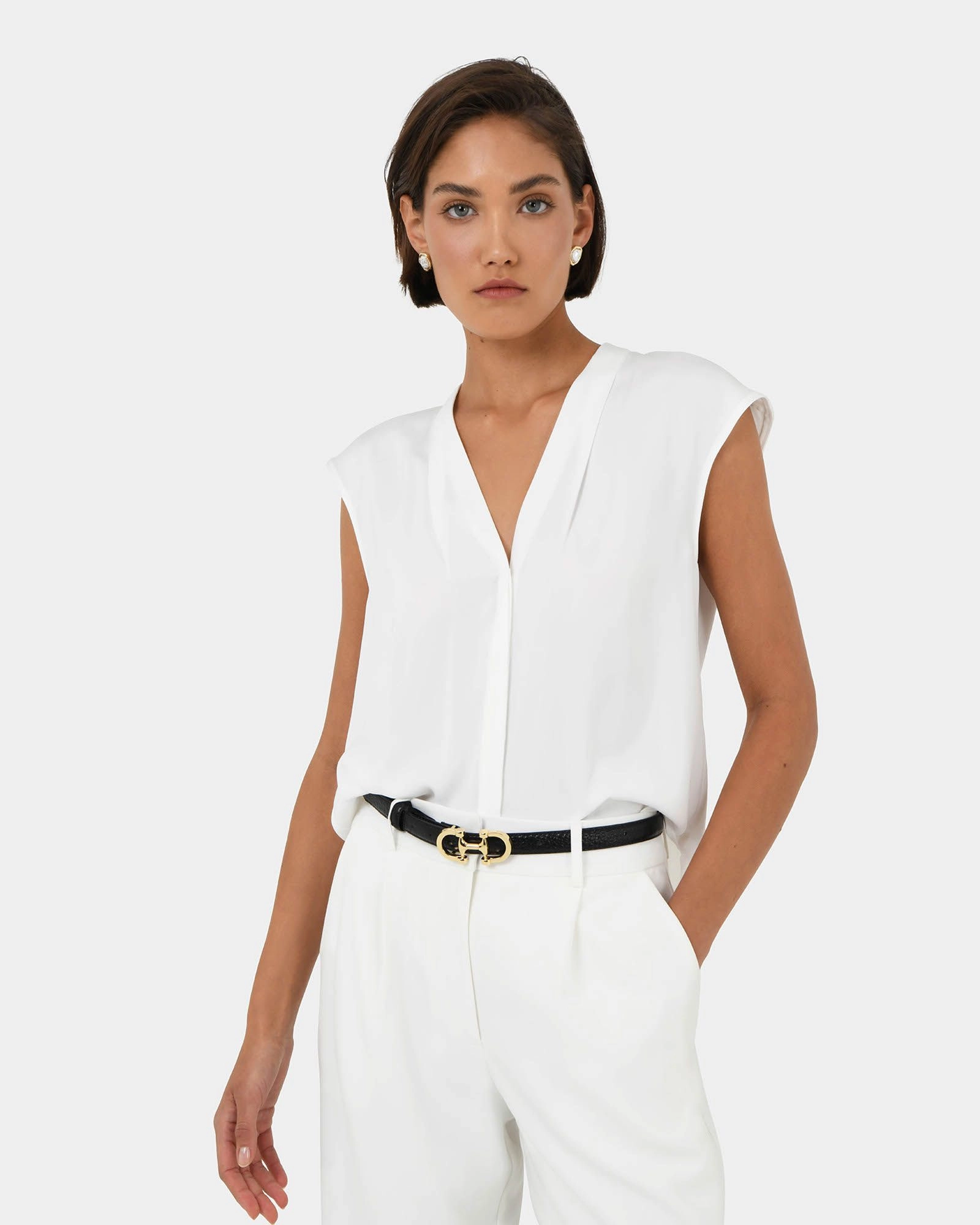 Forcast Clothing - Adelaide V-neck Cap Sleeve Top 