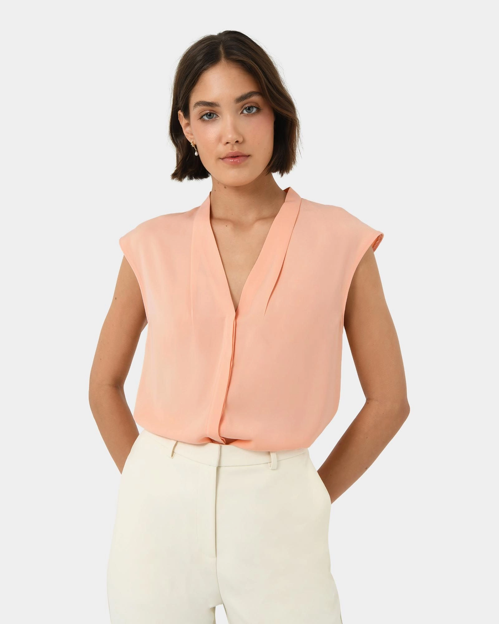 Forcast Clothing - Adelaide V-Neck Cap Sleeve Top