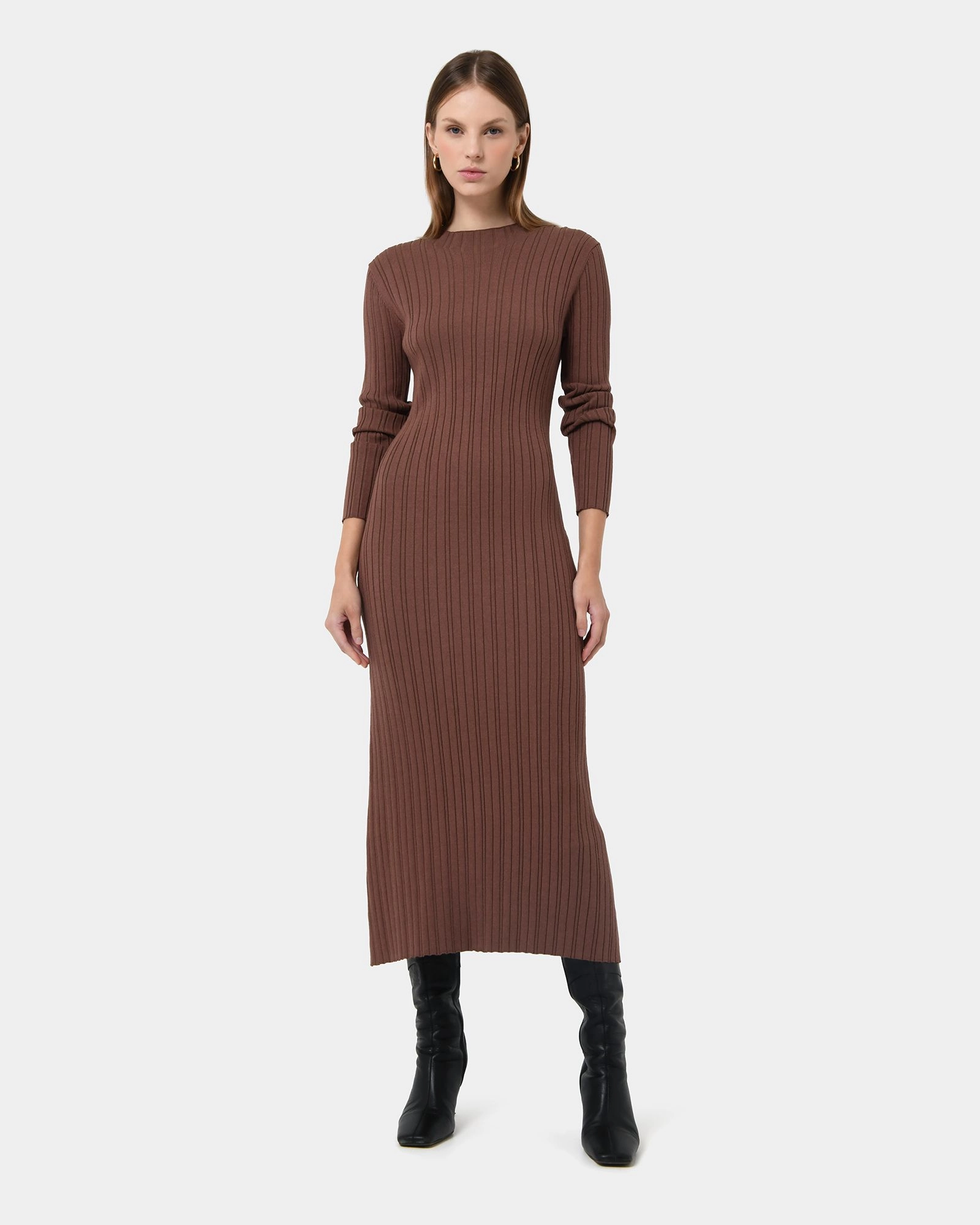 Diana Long Sleeve Knit Dress Mocha