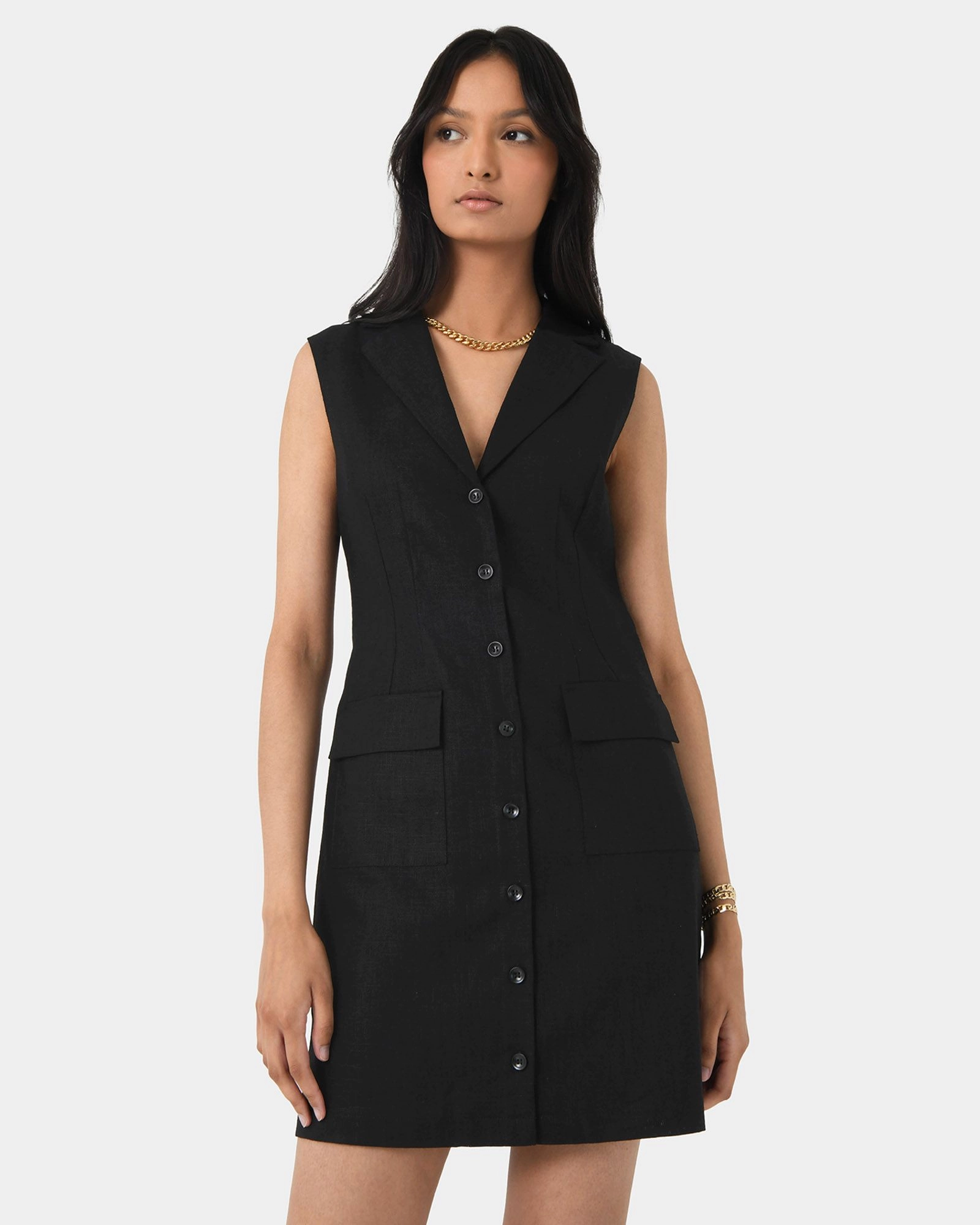 Forcast Clothing - Valeria Buttoned Linen Dress