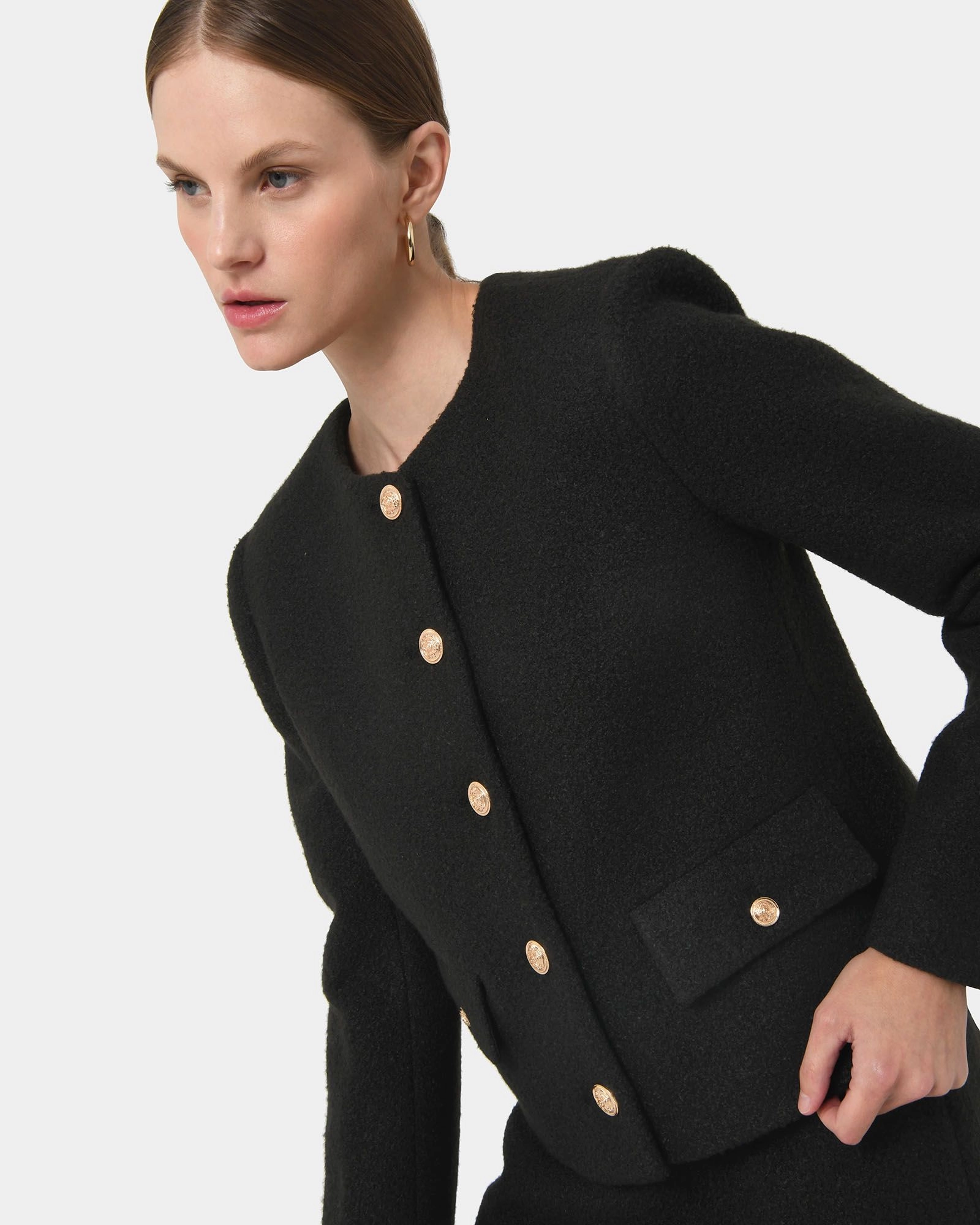 Mock neck boucle coat new arrivals