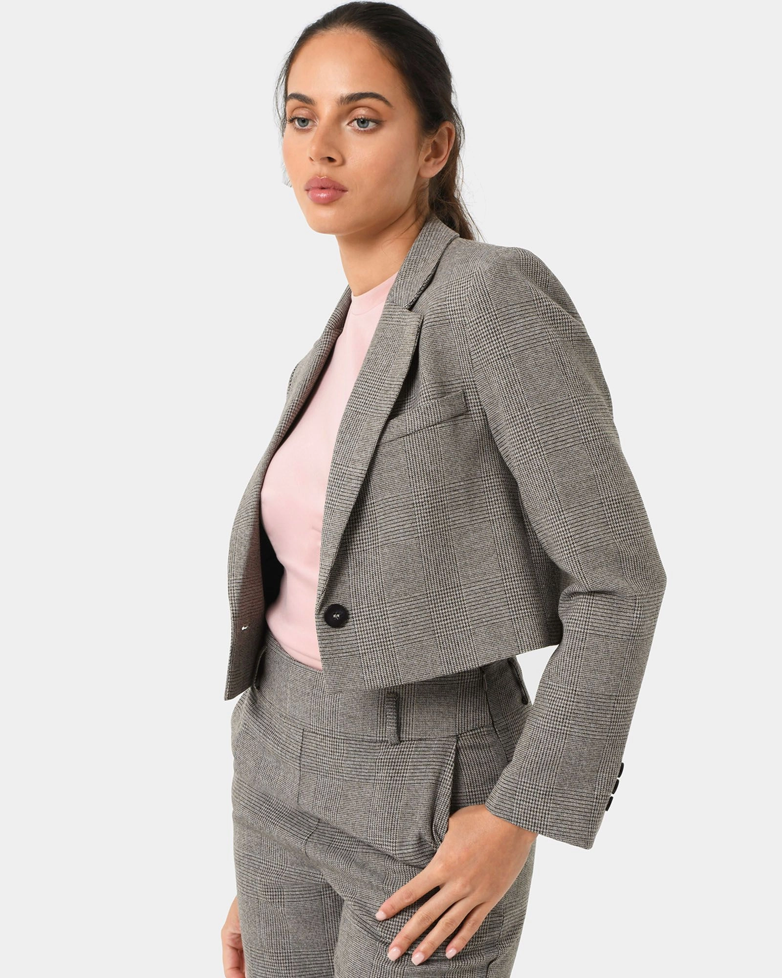 Forcast Clothing - Kai Checked Crop Blazer 