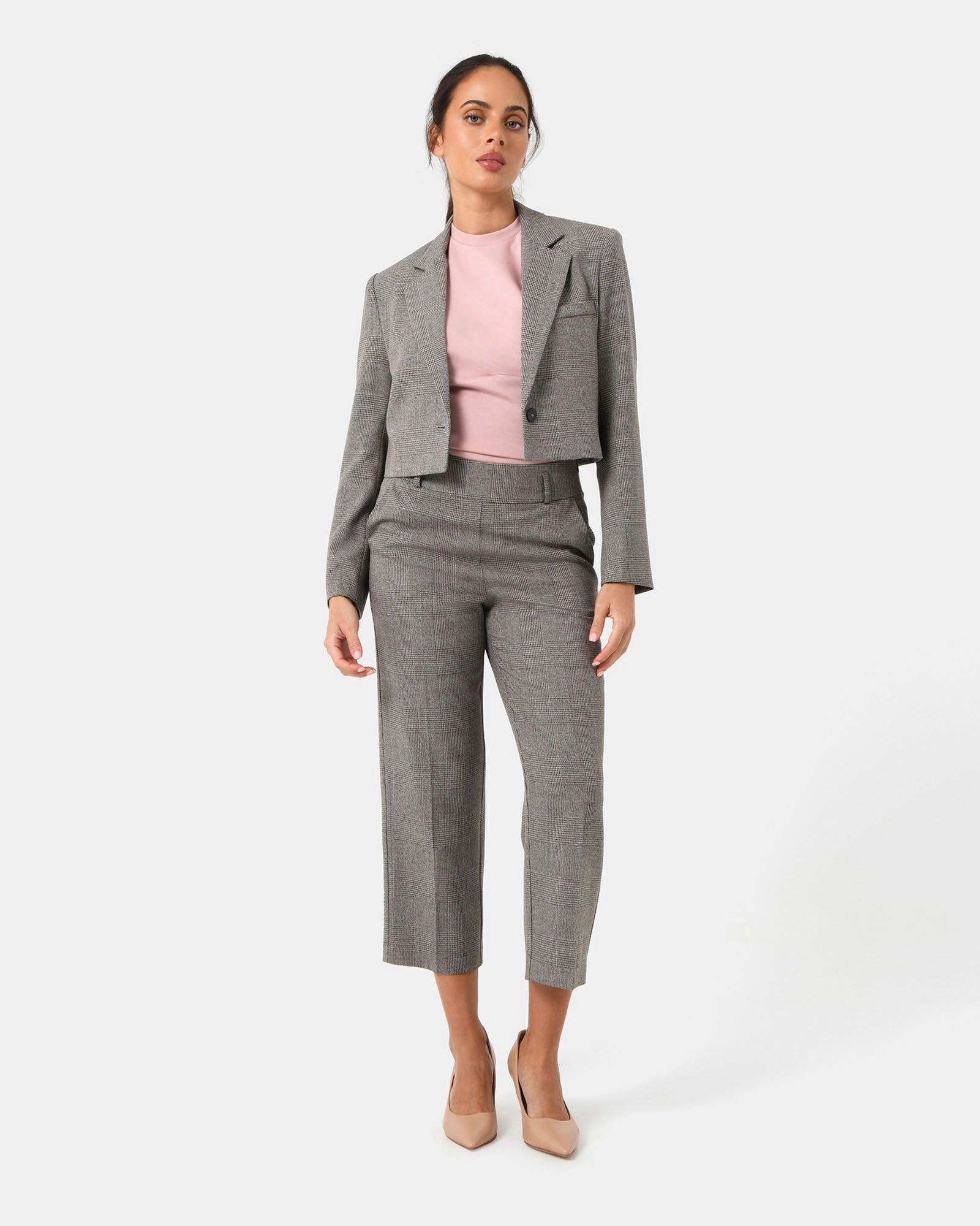 Forcast Clothing - Kai Checked Crop Blazer 
