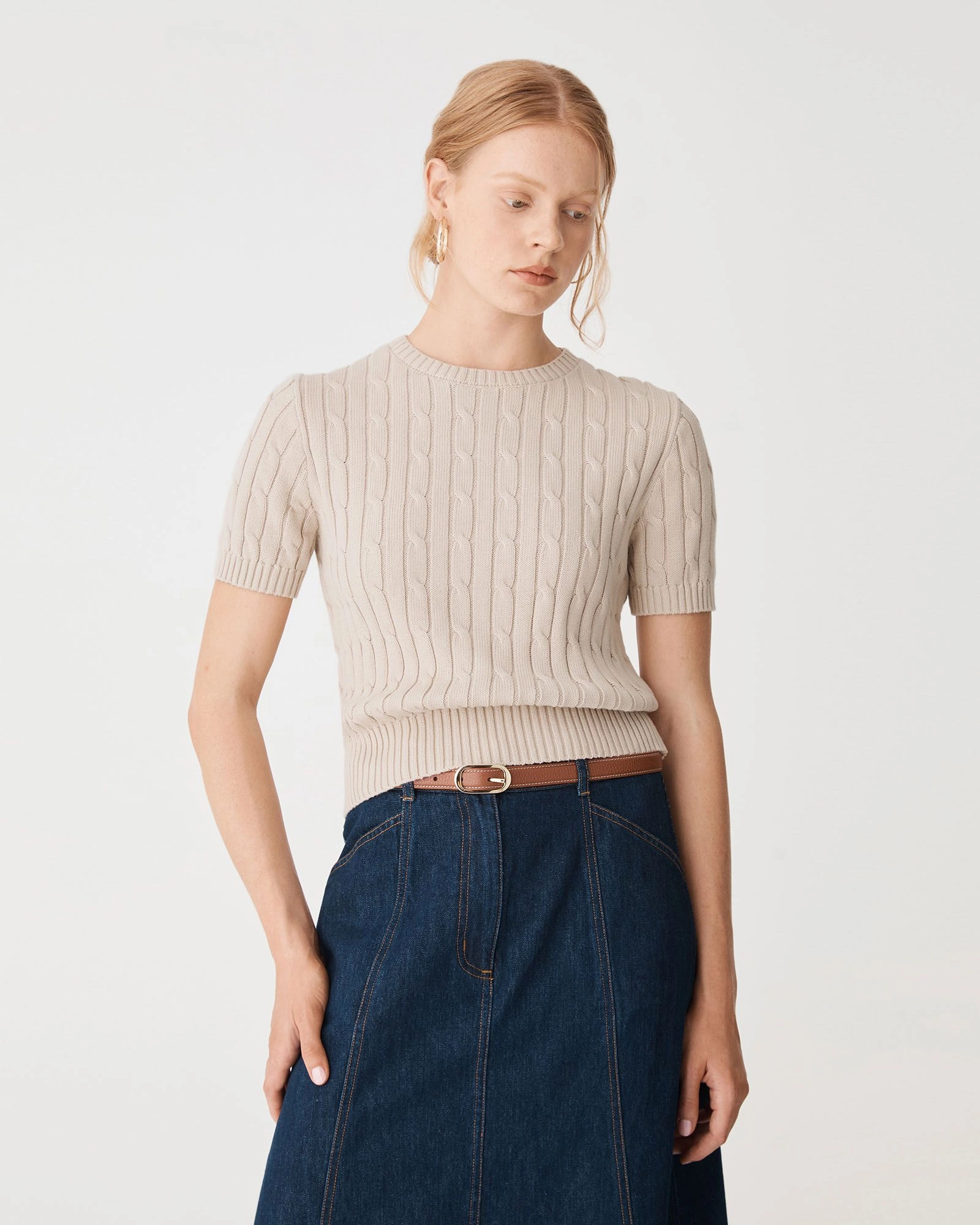 Forcast Clothing - Anita Short Sleeve Cable Knit