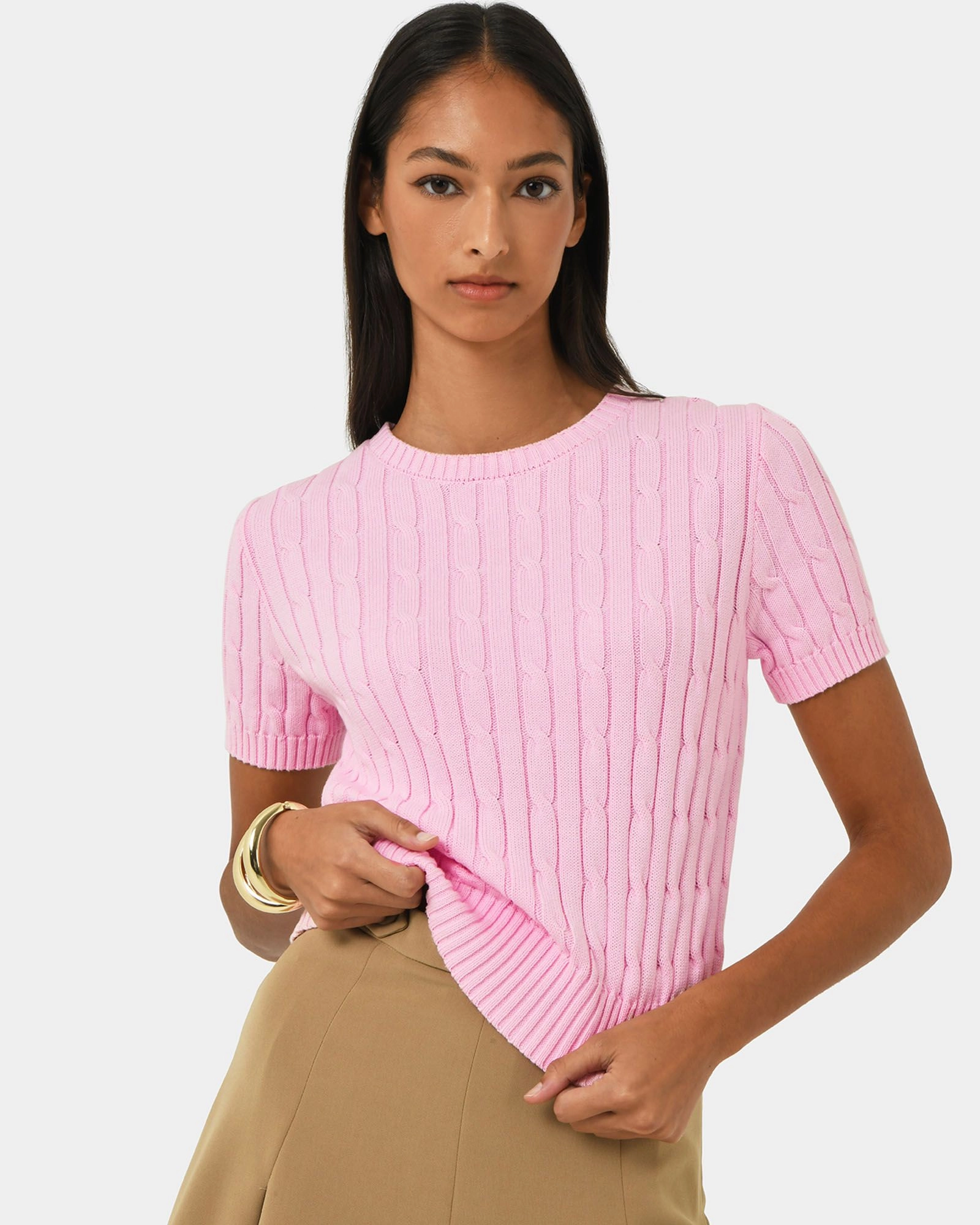 Forcast Clothing - Anita Short Sleeve Cable Knit 