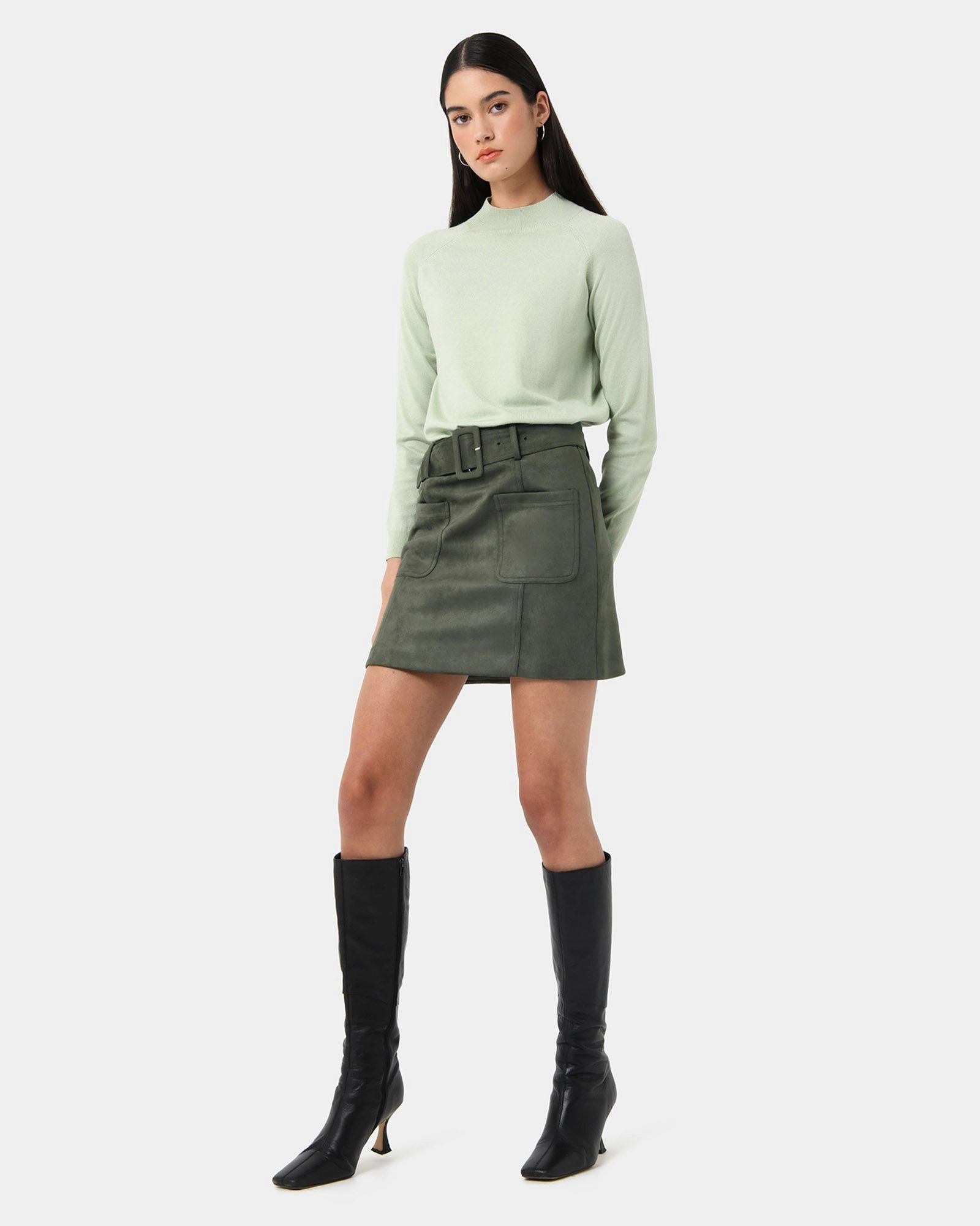 Julie Faux Suede Mini Skirt Olive Khaki Forcast Forcast AU