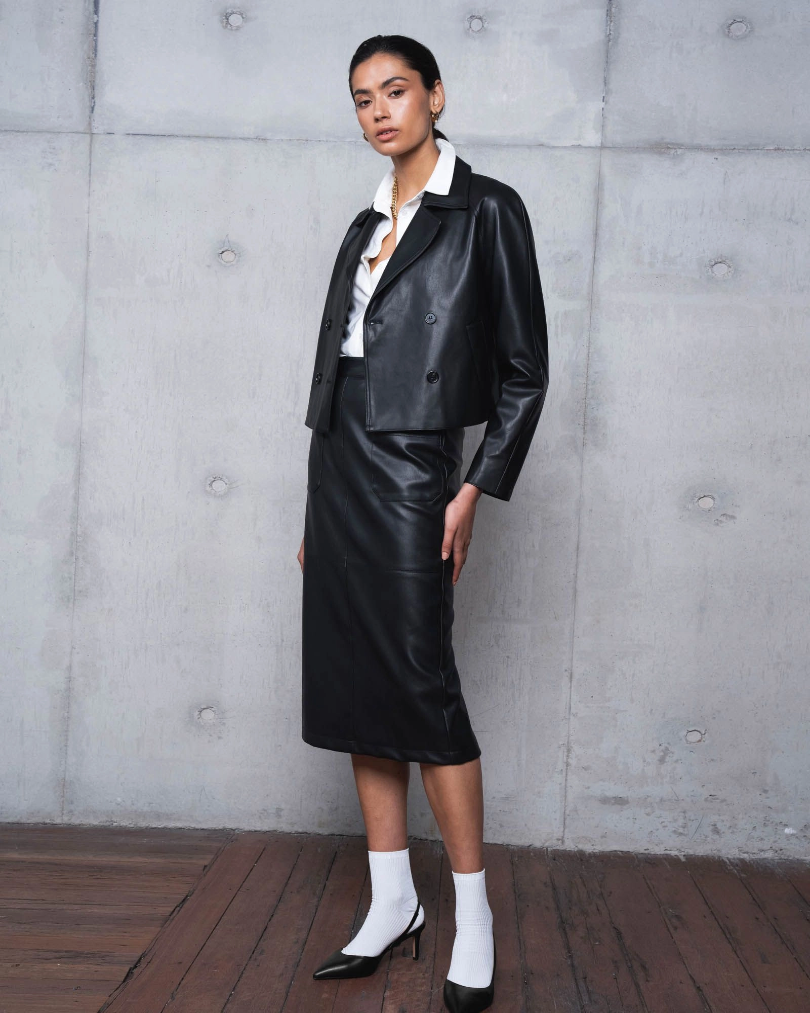 Forcast Clothing - Vera Faux Leather Midi Skirt