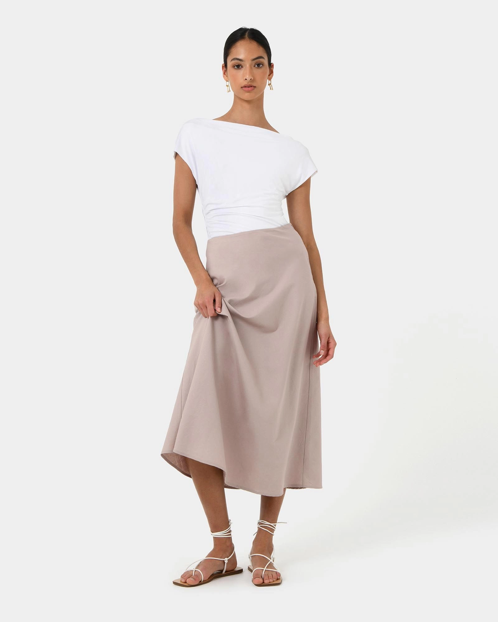 Forcast Clothing - Kade Linen Blend Midi Skirt