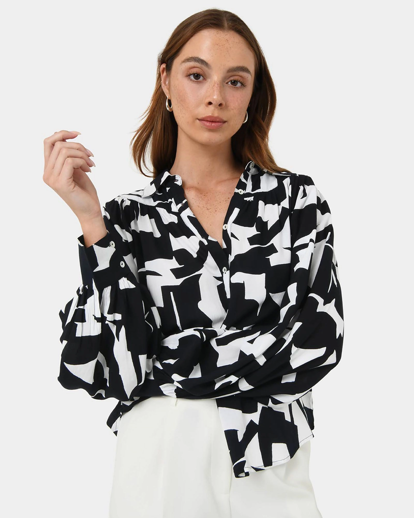 Forcast Clothing - Anella Monochrome Print Blouse