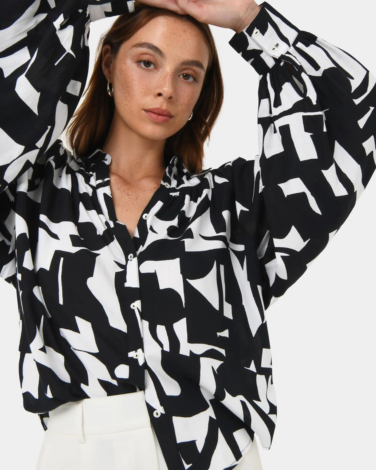 Forcast Clothing - Anella Monochrome Print Blouse
