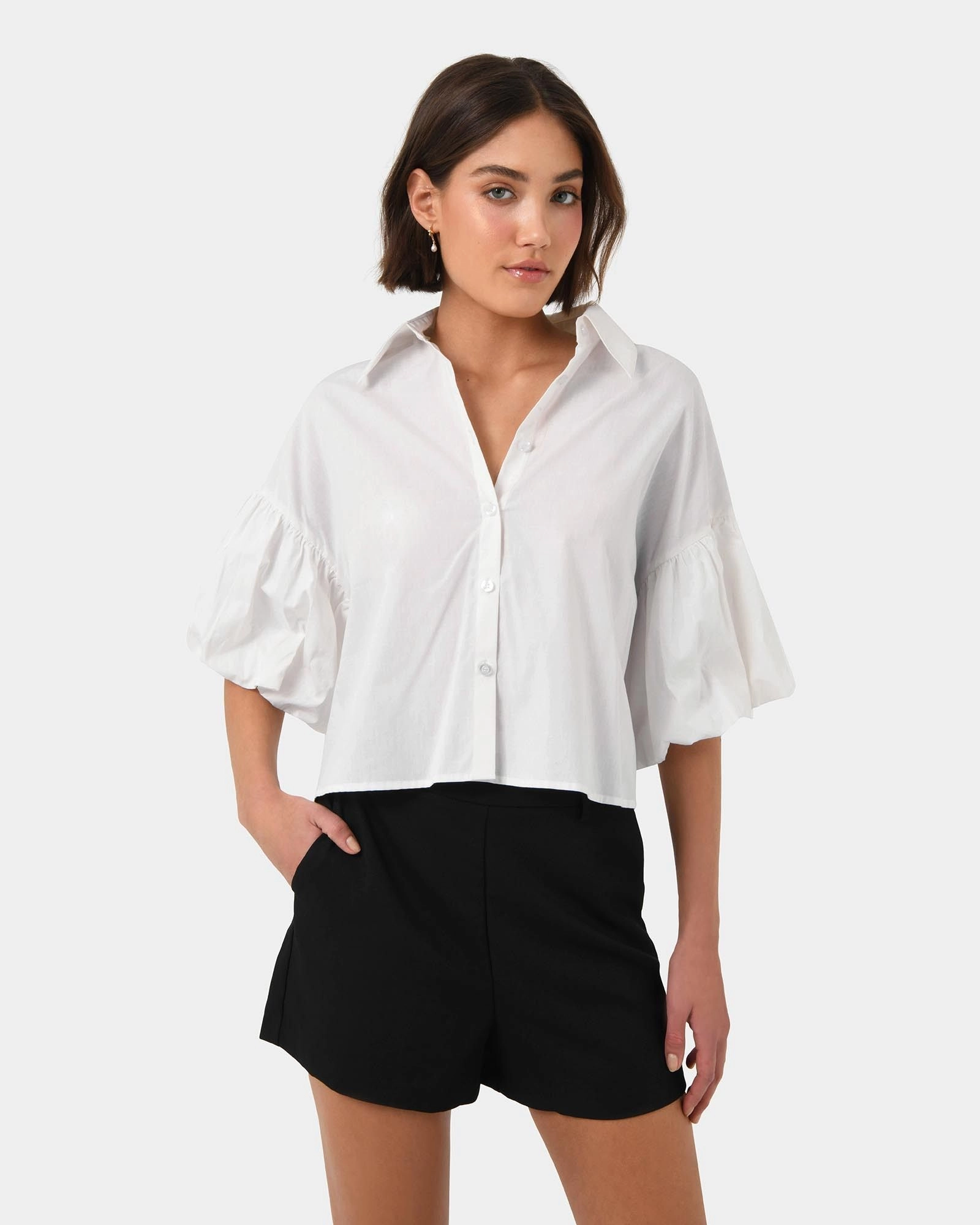 Forcast Clothing - Cali Puff Sleeve Crop Shirt