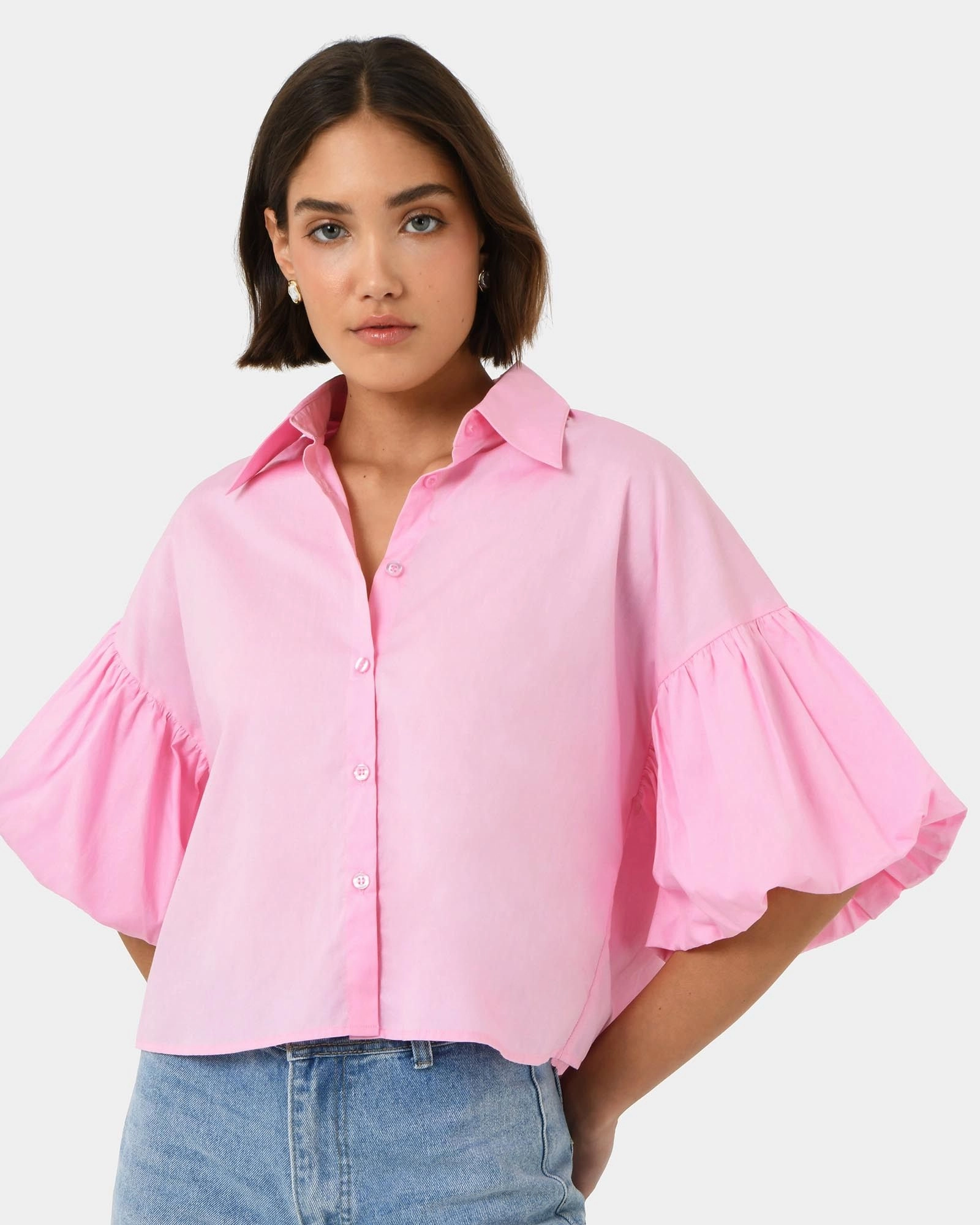 Forcast Clothing - Cali Puff Sleeve Crop Shirt