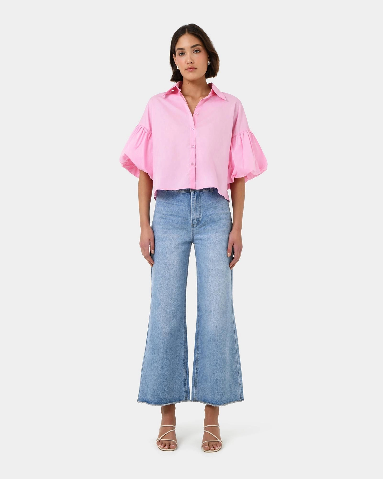 Forcast Clothing - Cali Puff Sleeve Crop Shirt