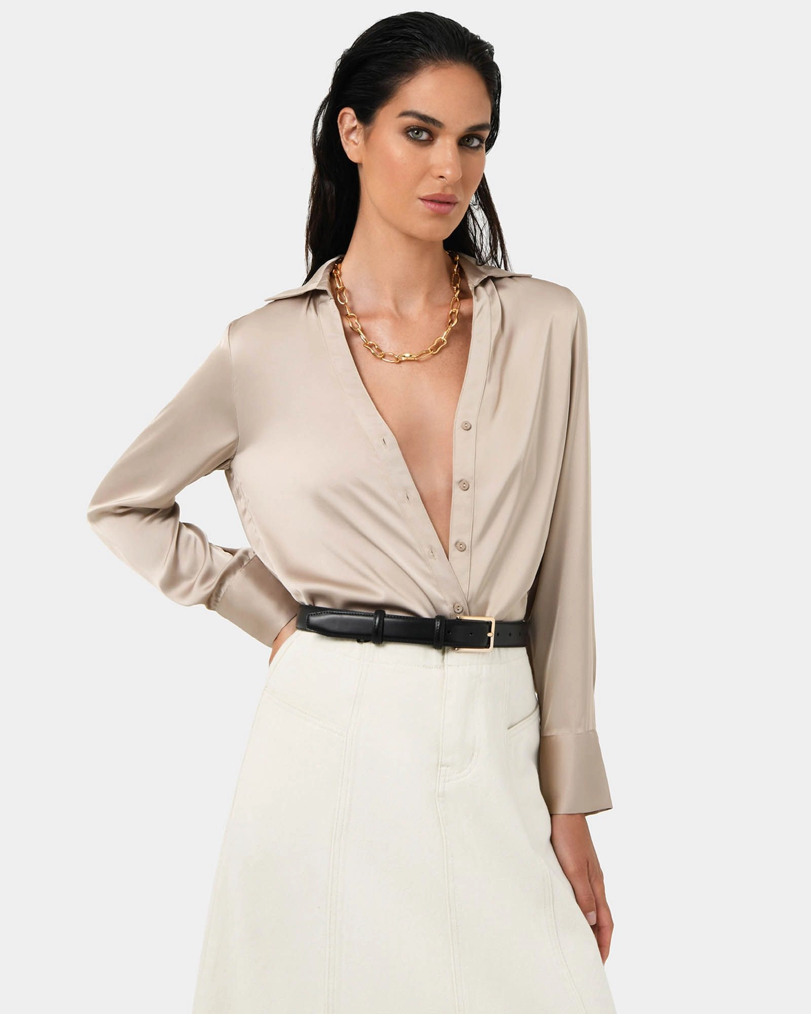 Forcast Clothing - Lila V-Neck Satin Blouse