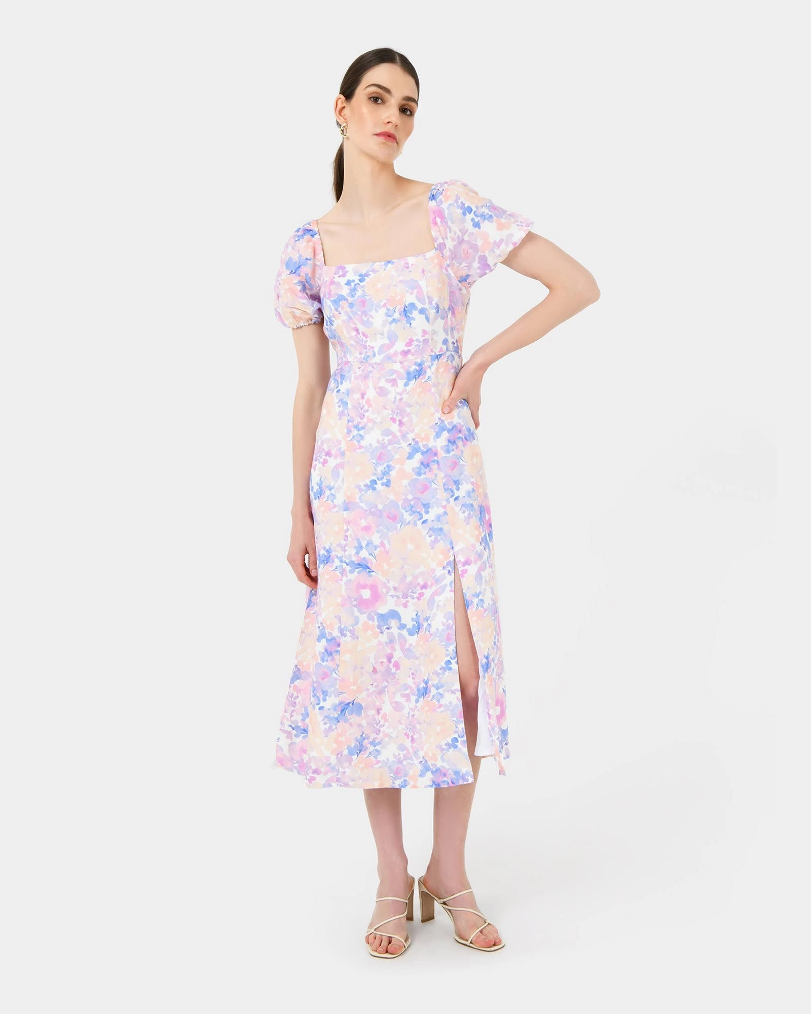 Forcast Clothing - Hazy Linen Puff Sleeve Dress 
