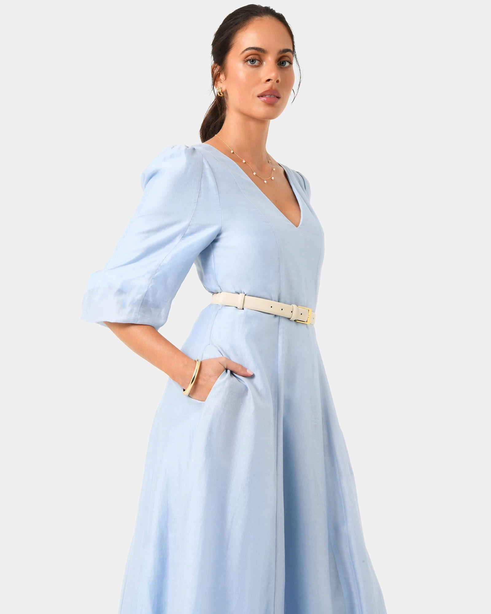 Forcast Clothing - Marlie Puff Sleeve Midi Dress