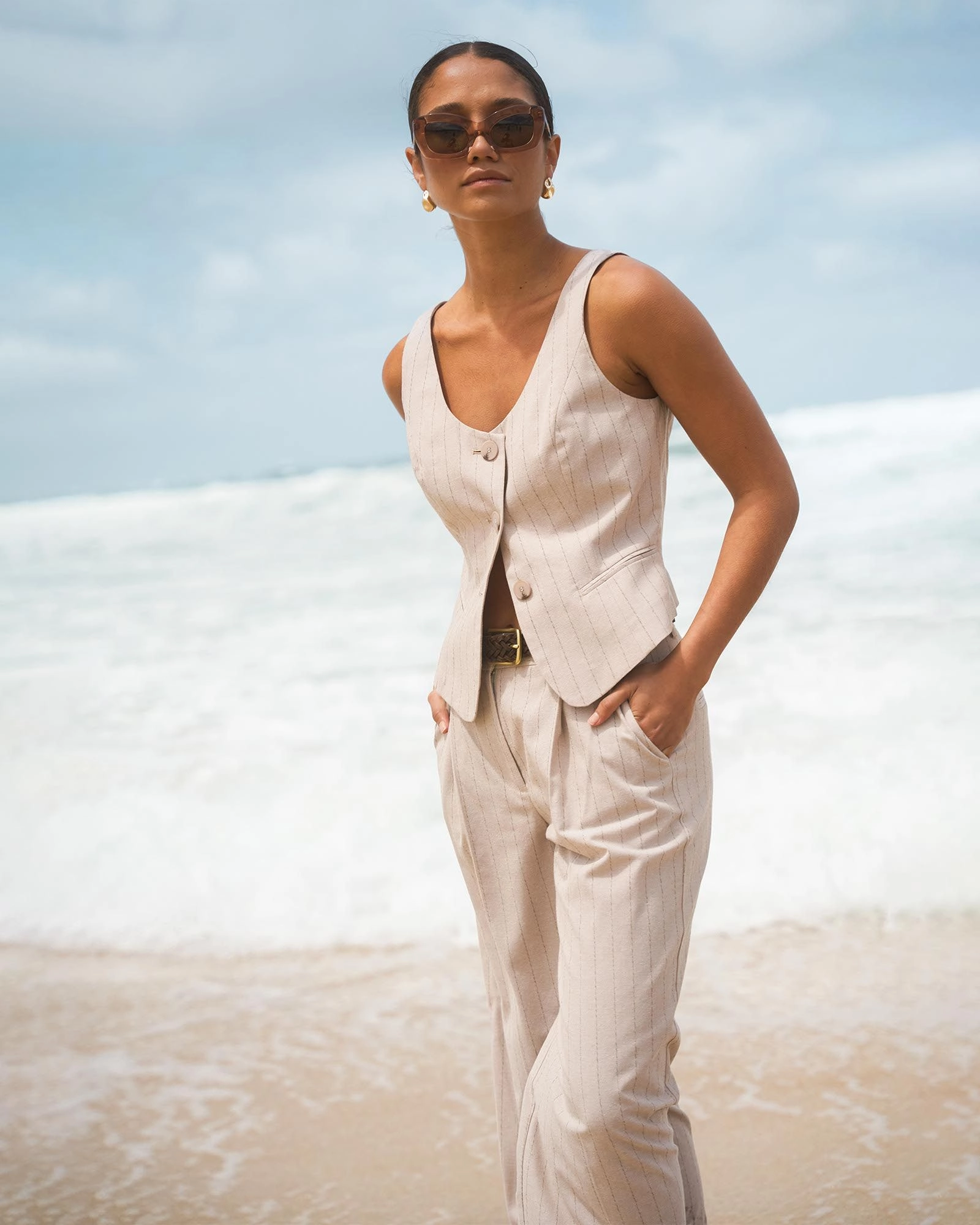 Forcast Clothing - Ria Stripe Cotton Blend Pants