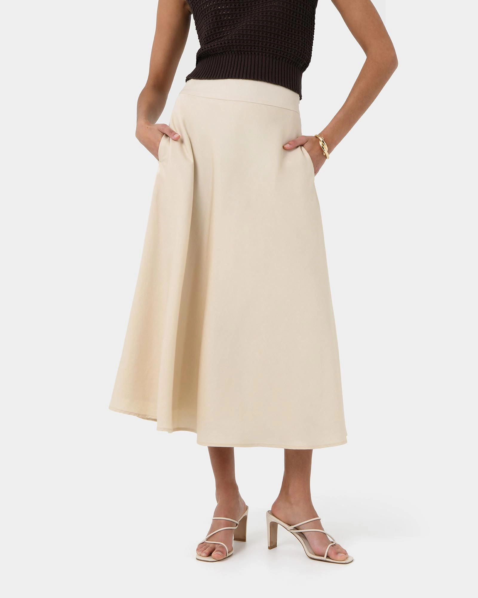 Forcast Clothing - Aiya Bias Midi Skirt 