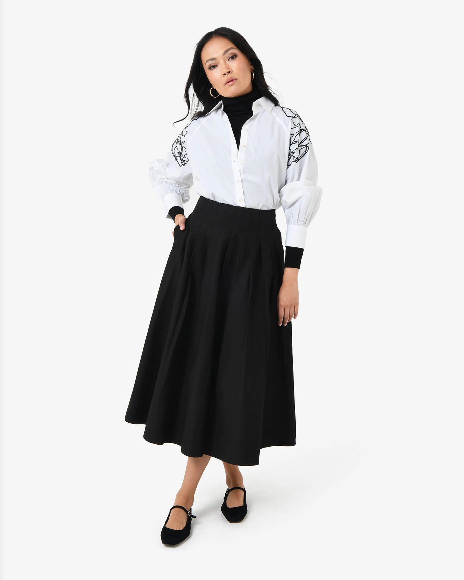Forcast Clothing - Heira Pleated Midi Skirt
