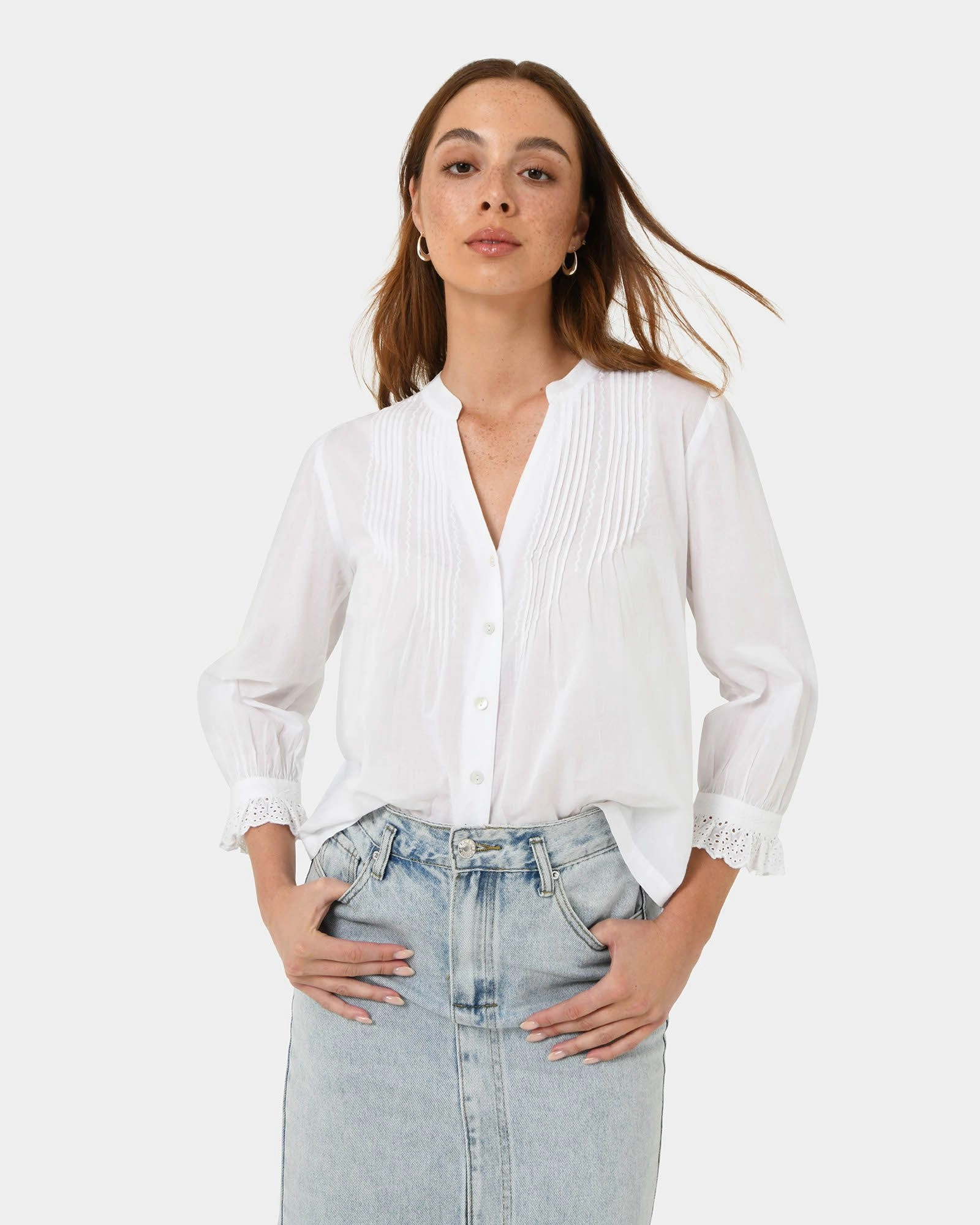 Forcast Clothing - Akira V-Neck Embroidery Blouse 