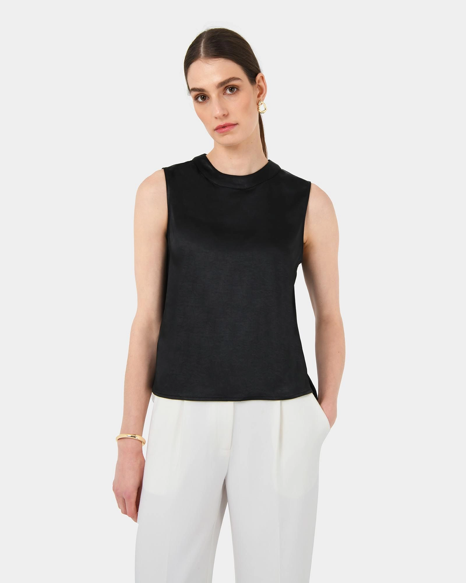 Forcast Clothing - Louisa Round Neck Satin Top