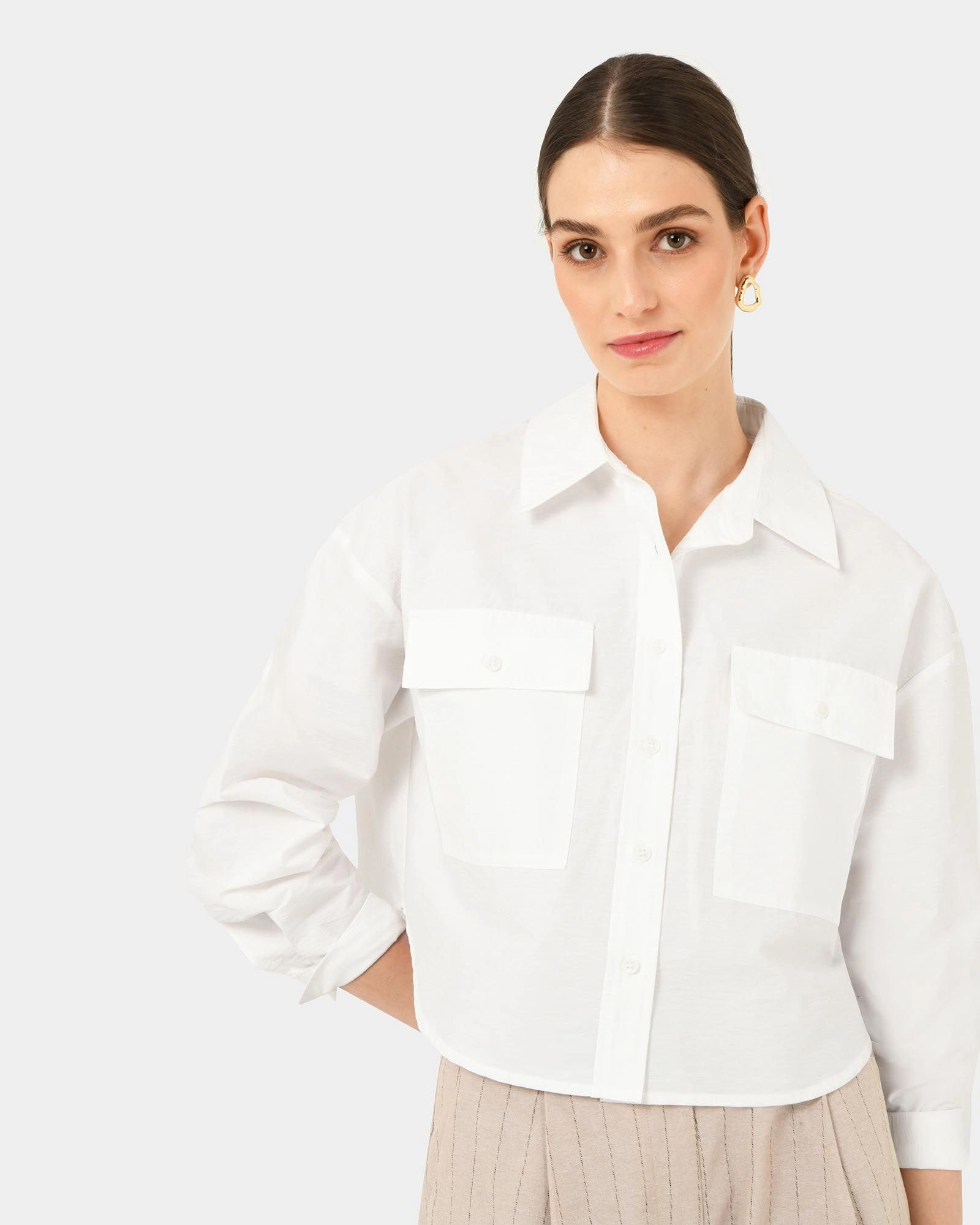 Forcast Clothing - Kyla Crop Pocket Shirt
