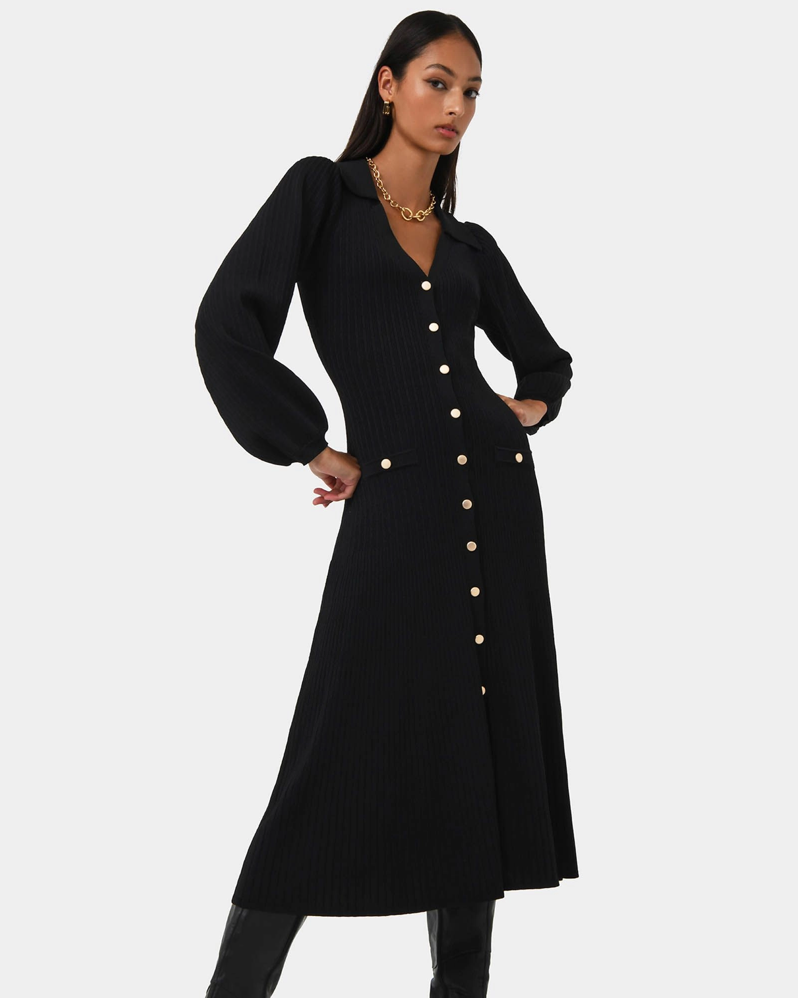 Forcast Clothing - Lara Collar Midi Knit Dress