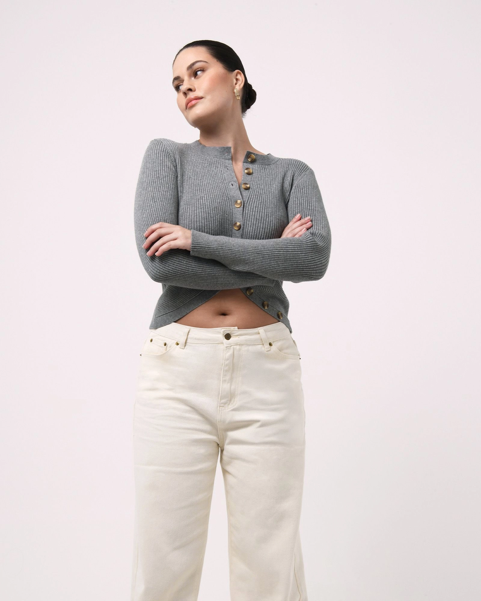 Forcast Clothing - Abaya Button Crop Knit