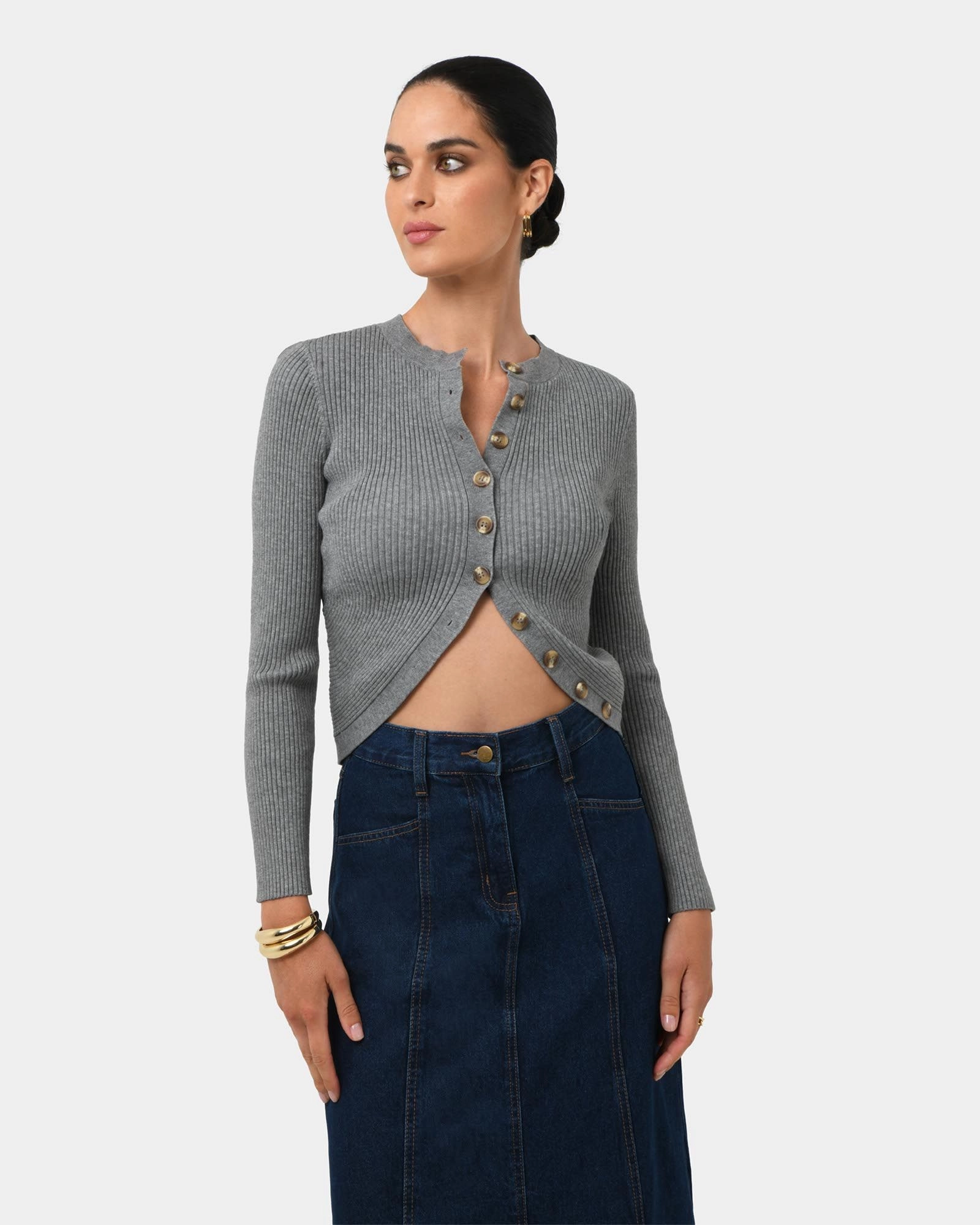 Forcast Clothing - Abaya Button Crop Knit