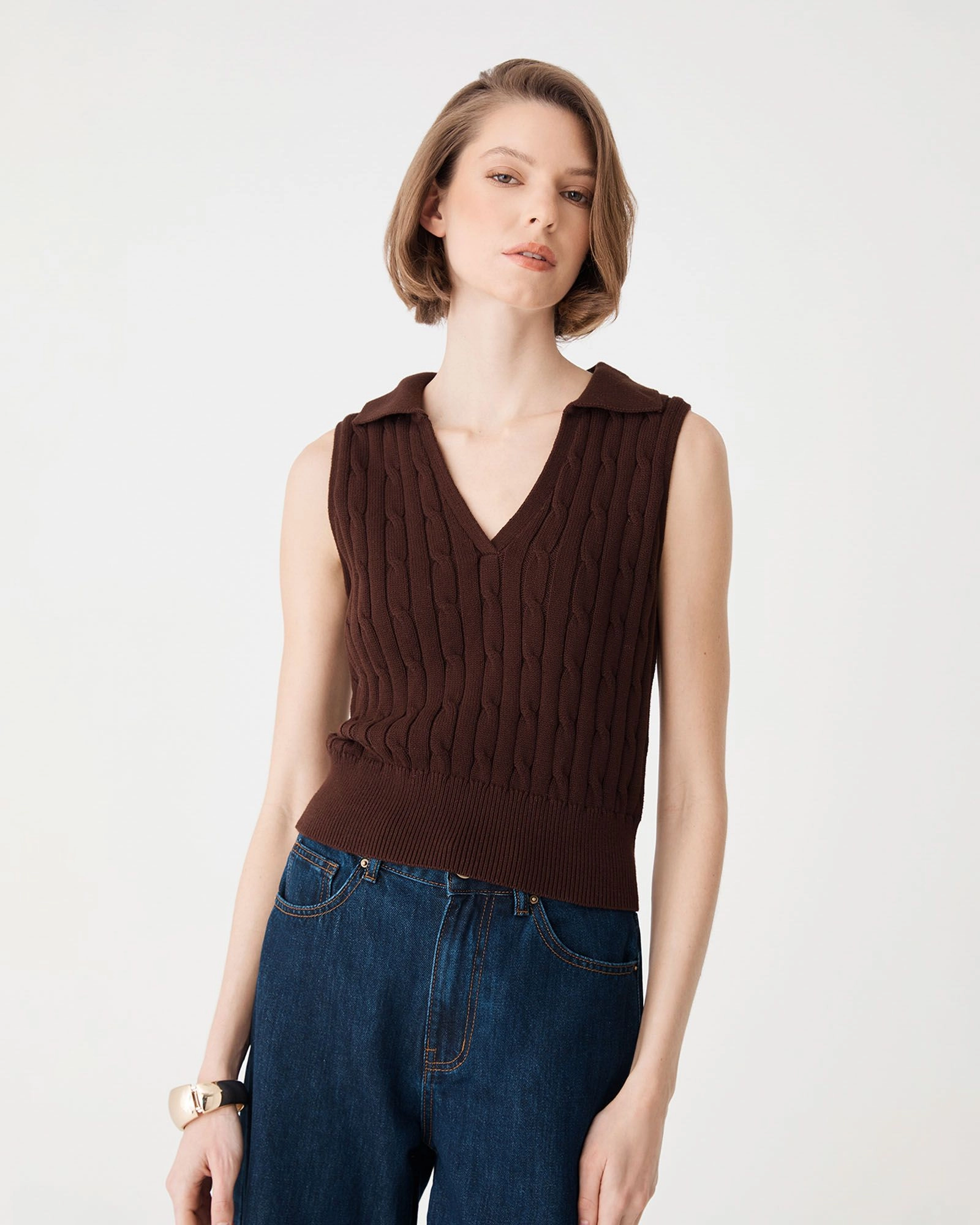 Forcast Clothing - Erin Collared Cable Knit Top