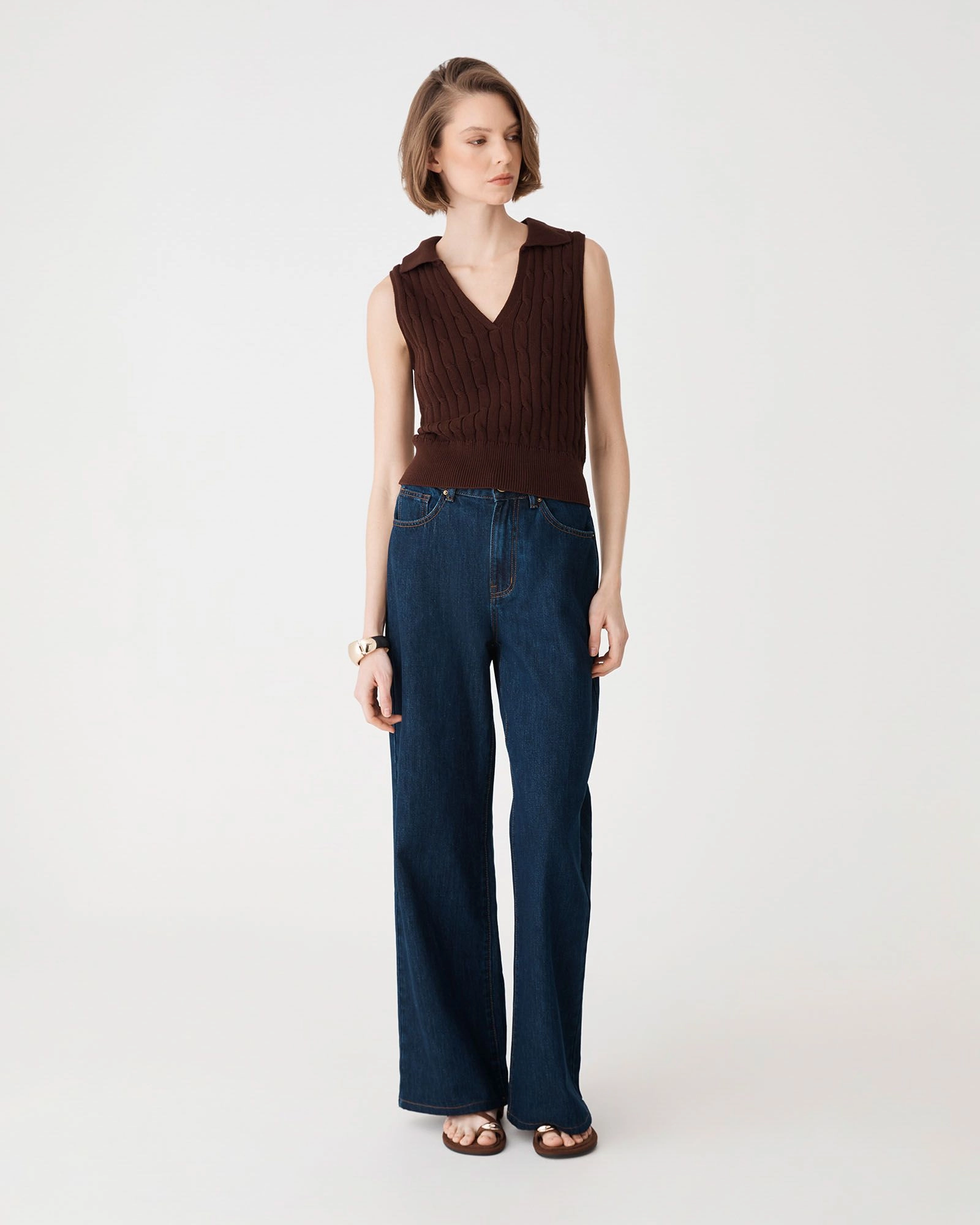 Forcast Clothing - Erin Collared Cable Knit Top