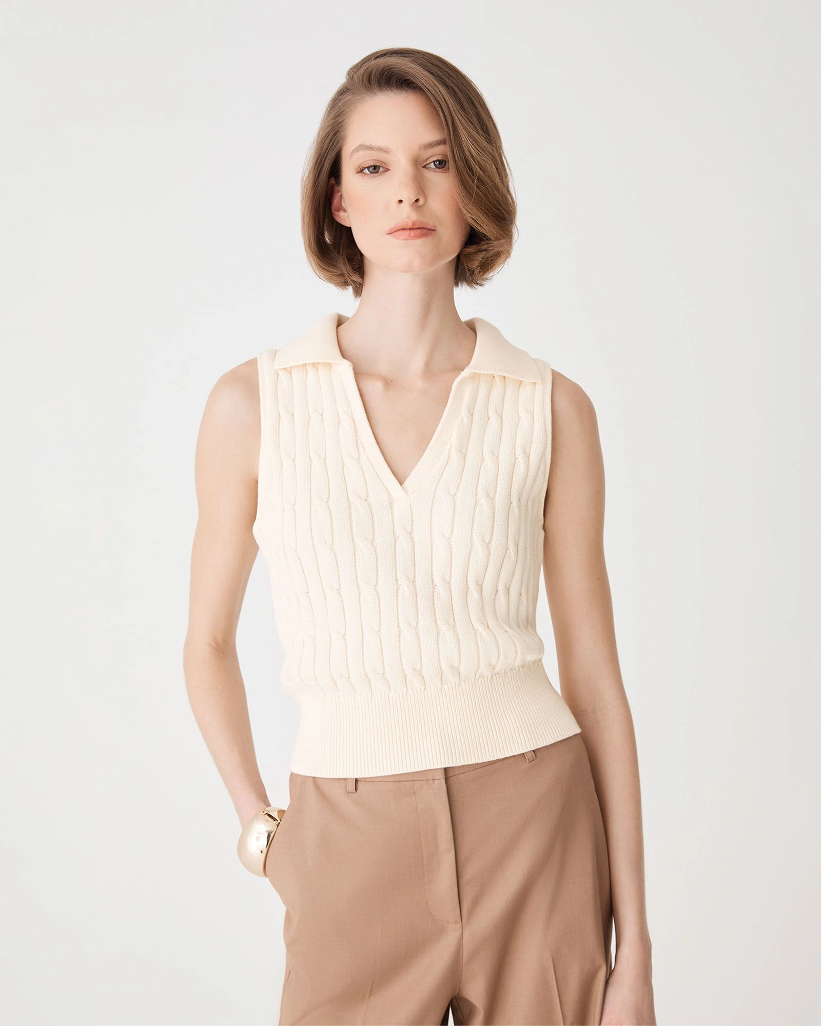 Forcast Clothing - Erin Collared Cable Knit Top