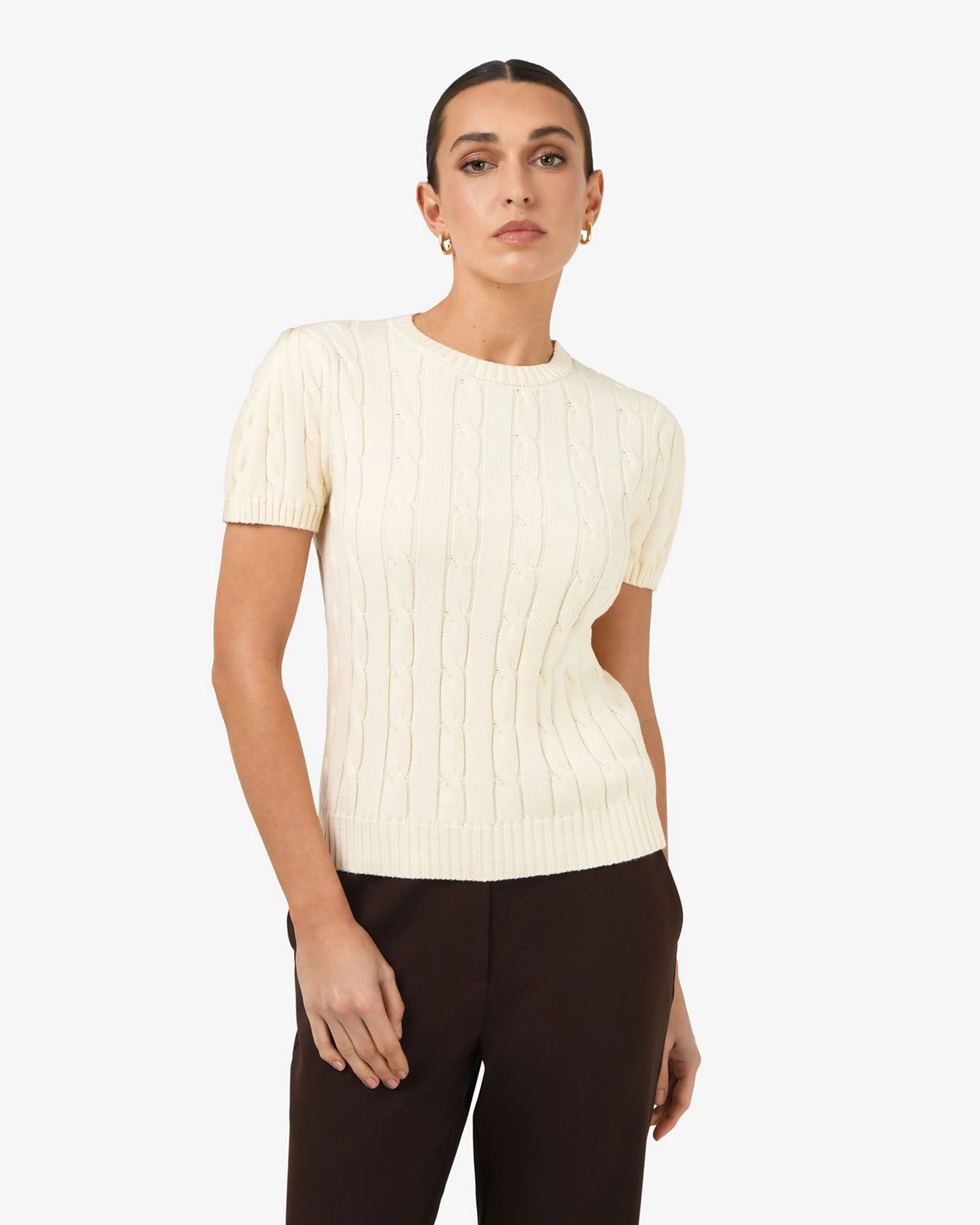 Forcast Clothing - Berry Puff Sleeve Cable Knit