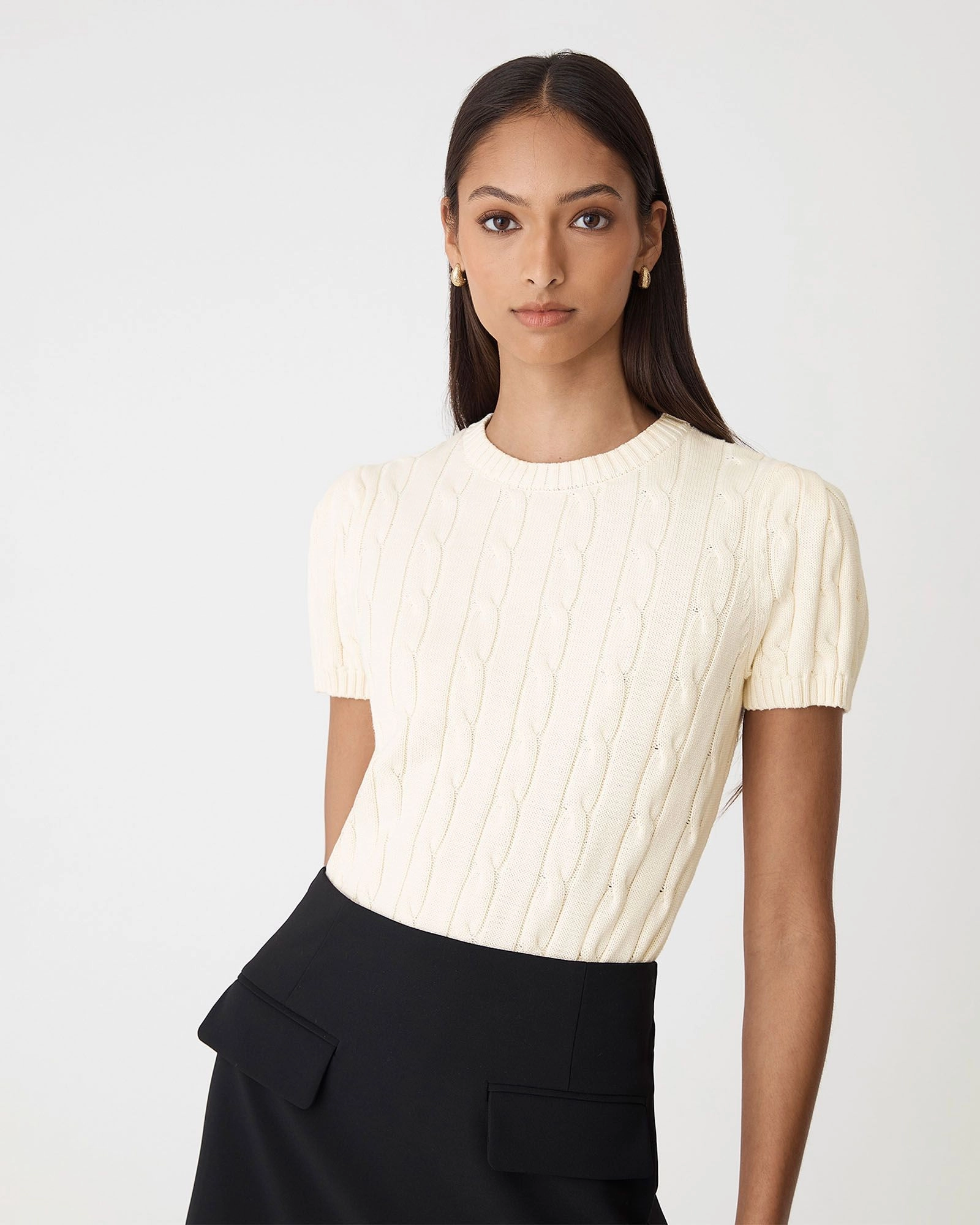 Forcast Clothing - Berry Puff Sleeve Cable Knit