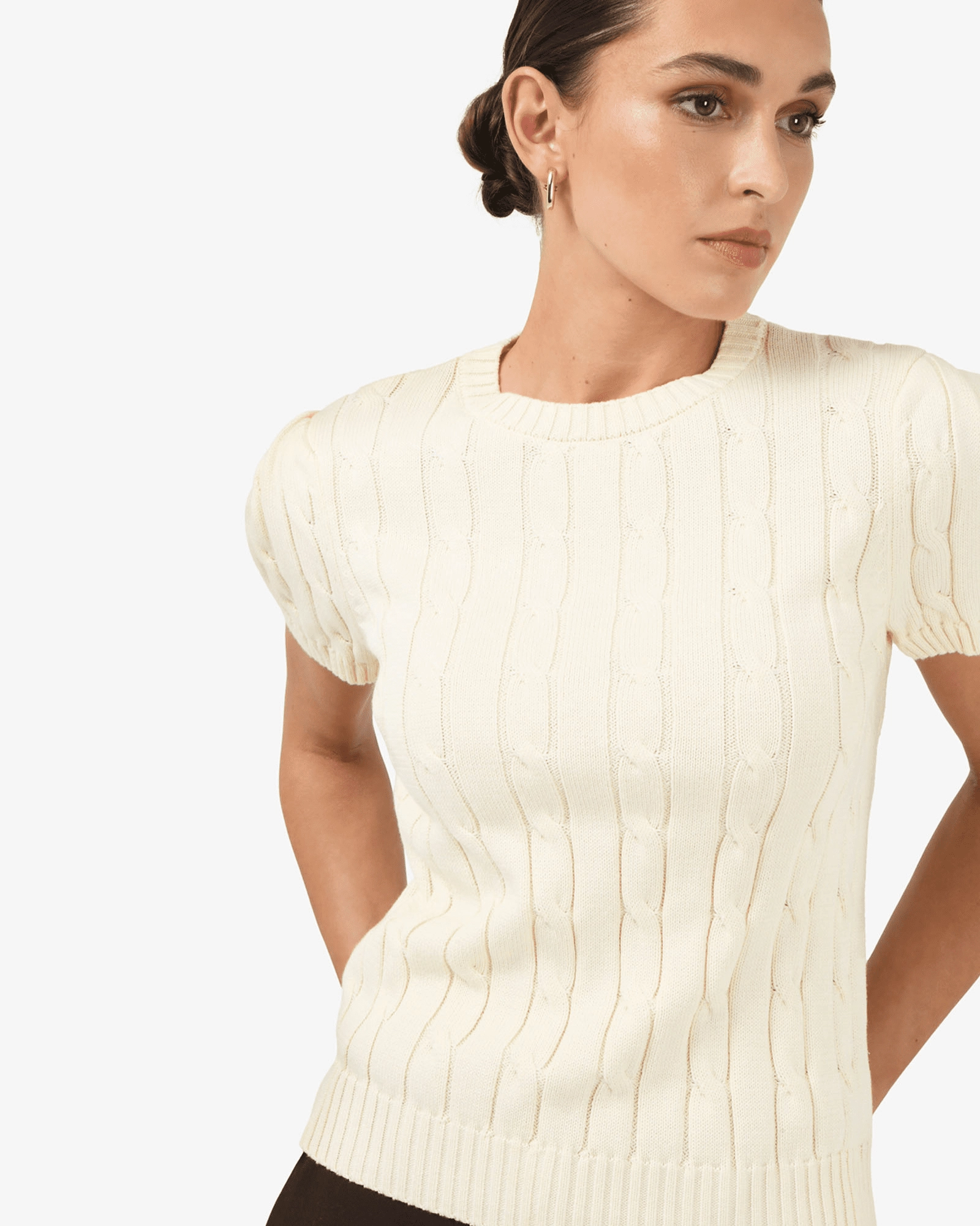 Forcast Clothing - Berry Puff Sleeve Cable Knit